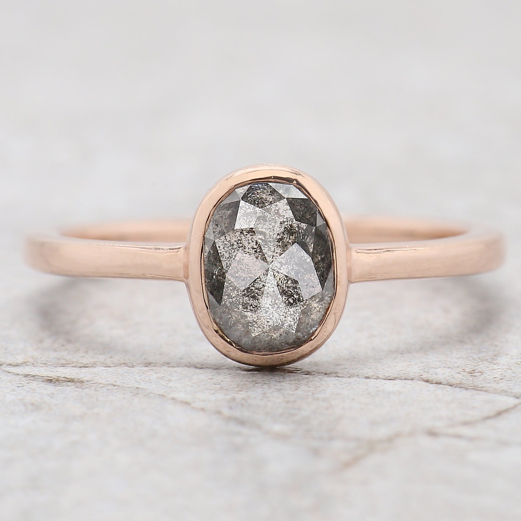 Oval Cut Salt And Pepper Diamond Ring 1.37 Ct 7.33 MM Oval Diamond Ring 14K Solid Rose Gold Silver Oval Engagement Ring Gift For Her QL2299