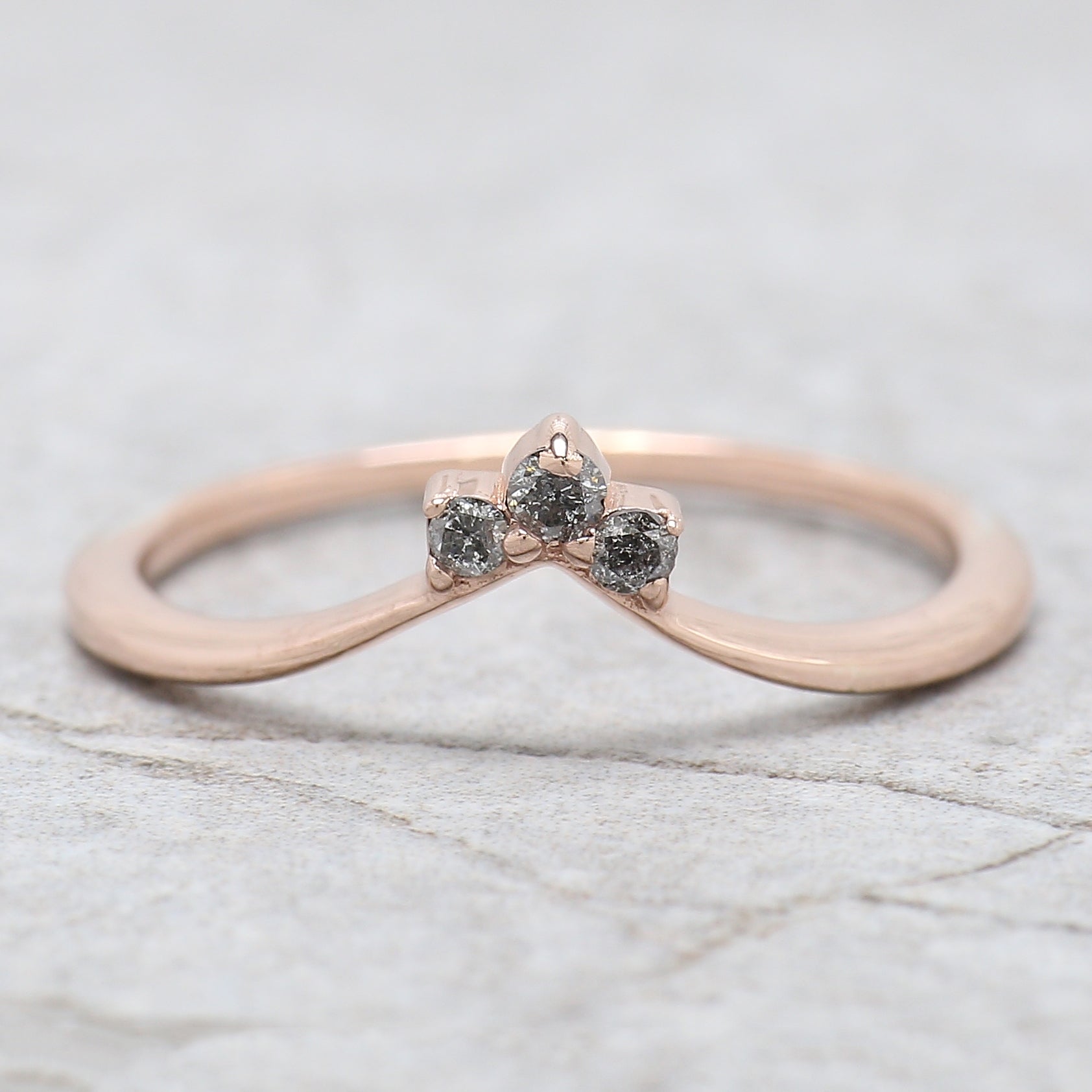 Shield Cut Salt And Pepper Diamond Ring 0.84 Ct 5.20 MM Shield Diamond Ring 14K Solid Rose Gold Silver Engagement Ring Gift For Her QN943