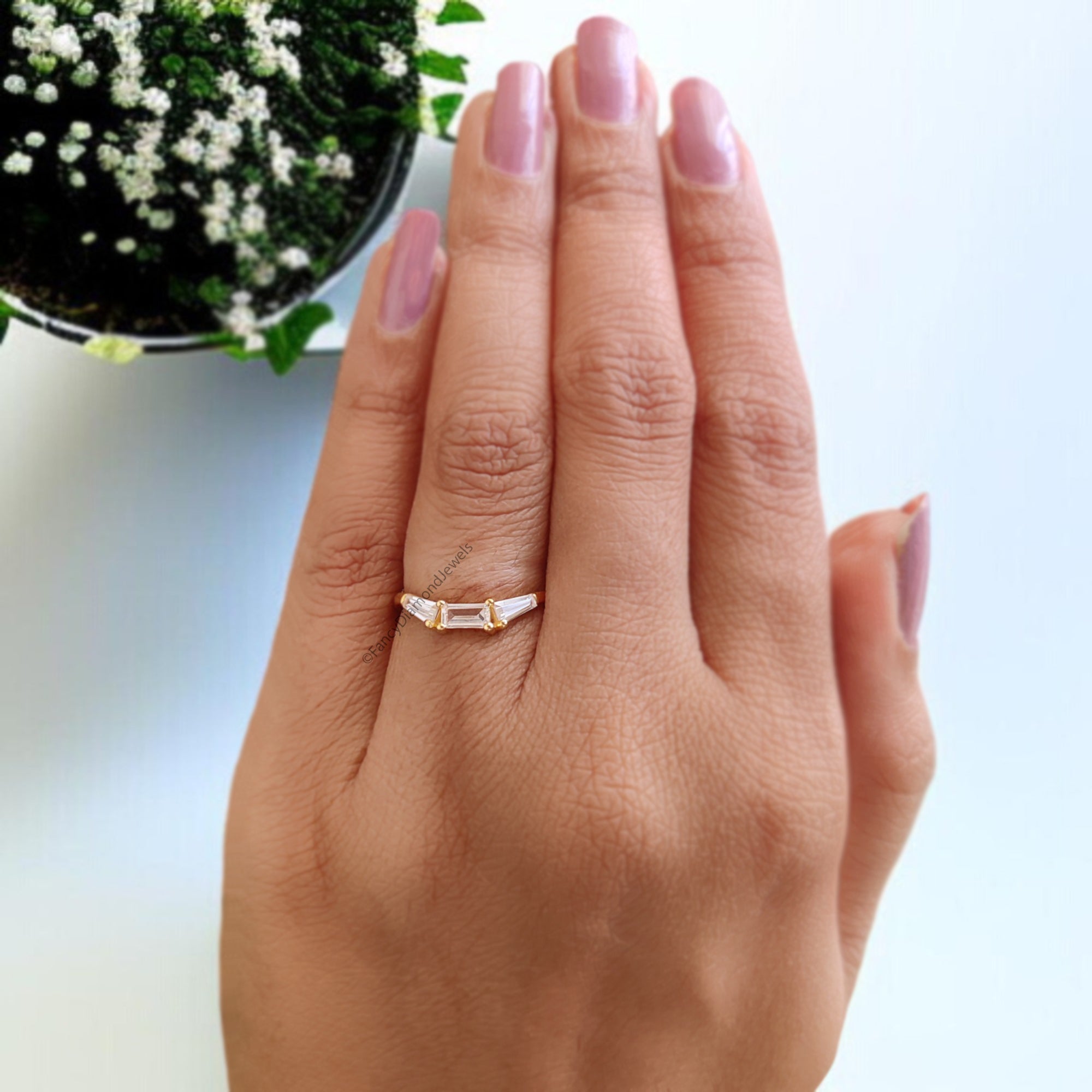 Baguette / Tapper Baguette Cut Wedding Band Yellow Gold Unique Anniversary Curved Wedding Band Vintage Stacking Matching Gift For Her FD530