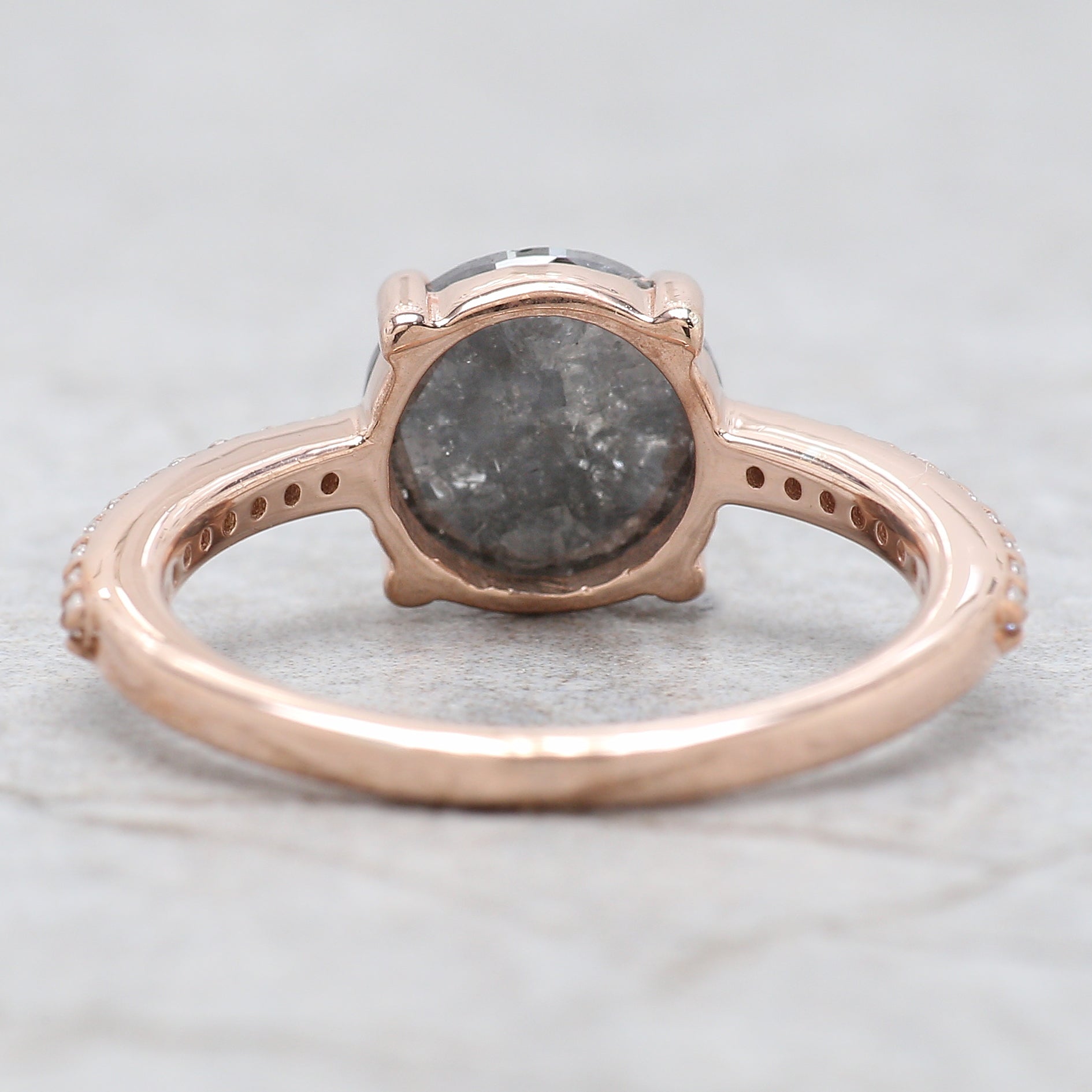 Round Rose Cut Salt And Pepper Diamond Ring 2.49 Ct 8.15 MM Round Diamond Ring 14K Rose Gold Silver Engagement Ring Gift For Her QL202