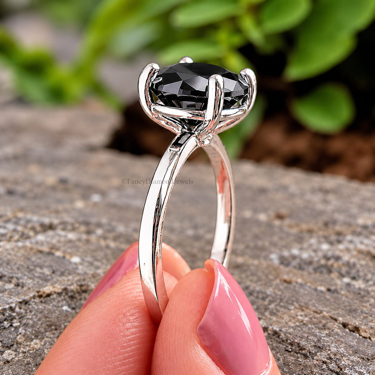 Round Black Onyx stone engagement ring 11mm 9mm 8mm 6.50mm 4mm ring silver simulant Ring Solitaire ring Diamond ring Gift for her FD505
