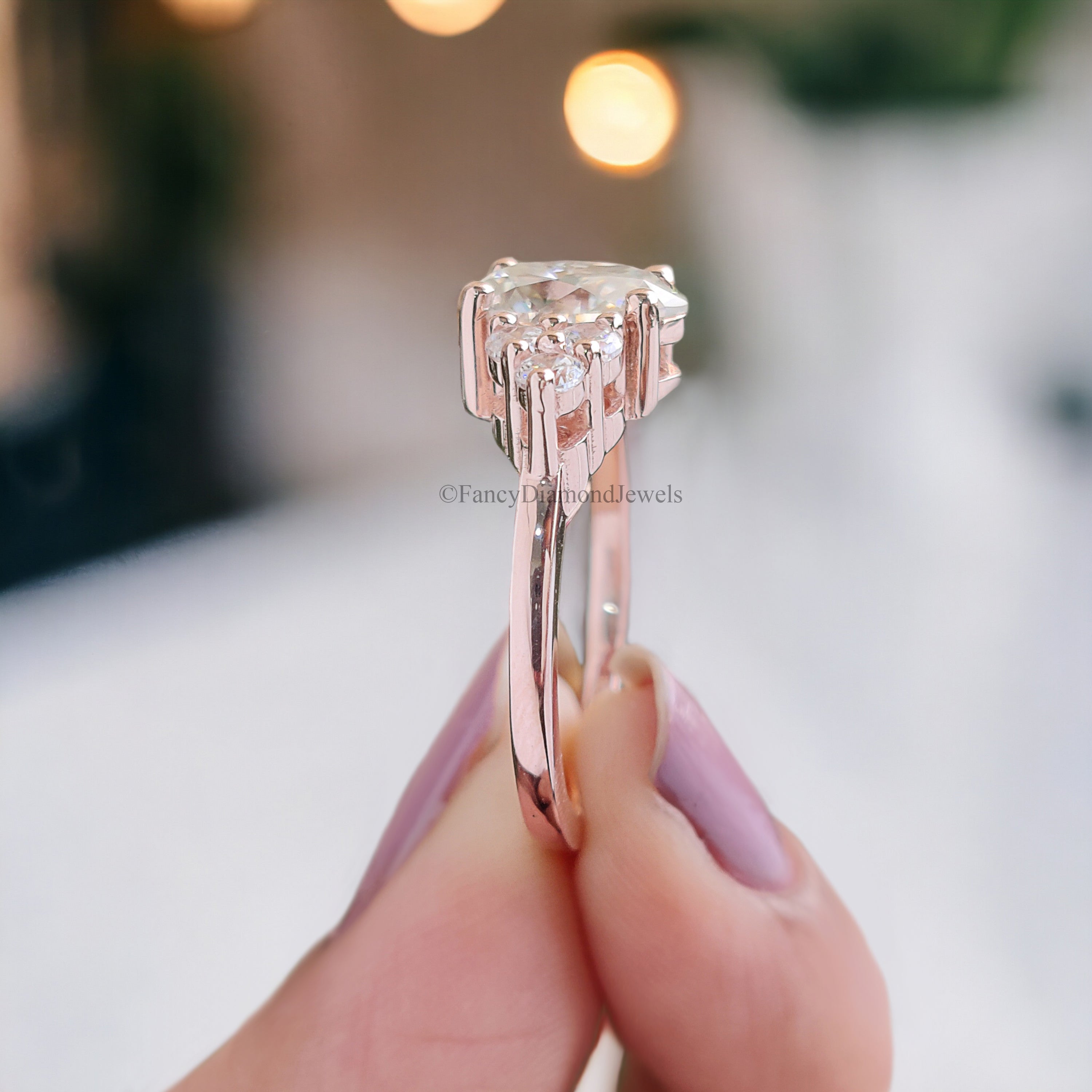 Pear shaped Moissanite Engagement Ring 1.60 CTW Vintage Unique Solid Gold Round Diamond wedding Ring Bridal Promise gift For Woman FD161