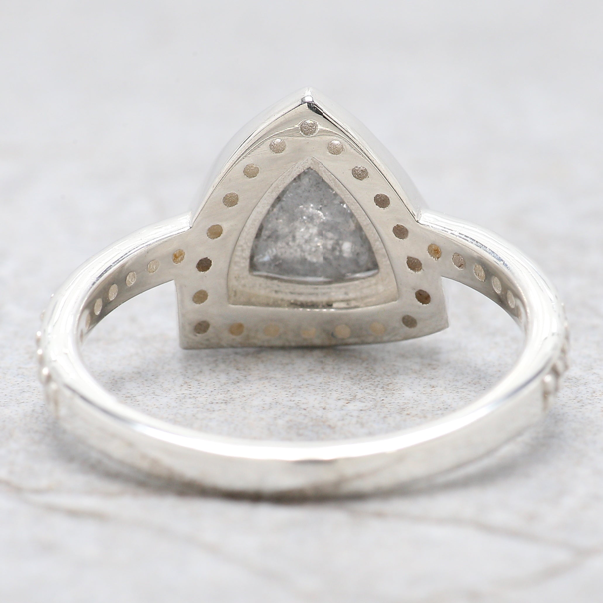Triangle Salt And Pepper Diamond Ring 1.03 Ct 6.40 MM Triangle Diamond Ring 14K Solid White Gold Silver Engagement Ring Gift For Her QN9302