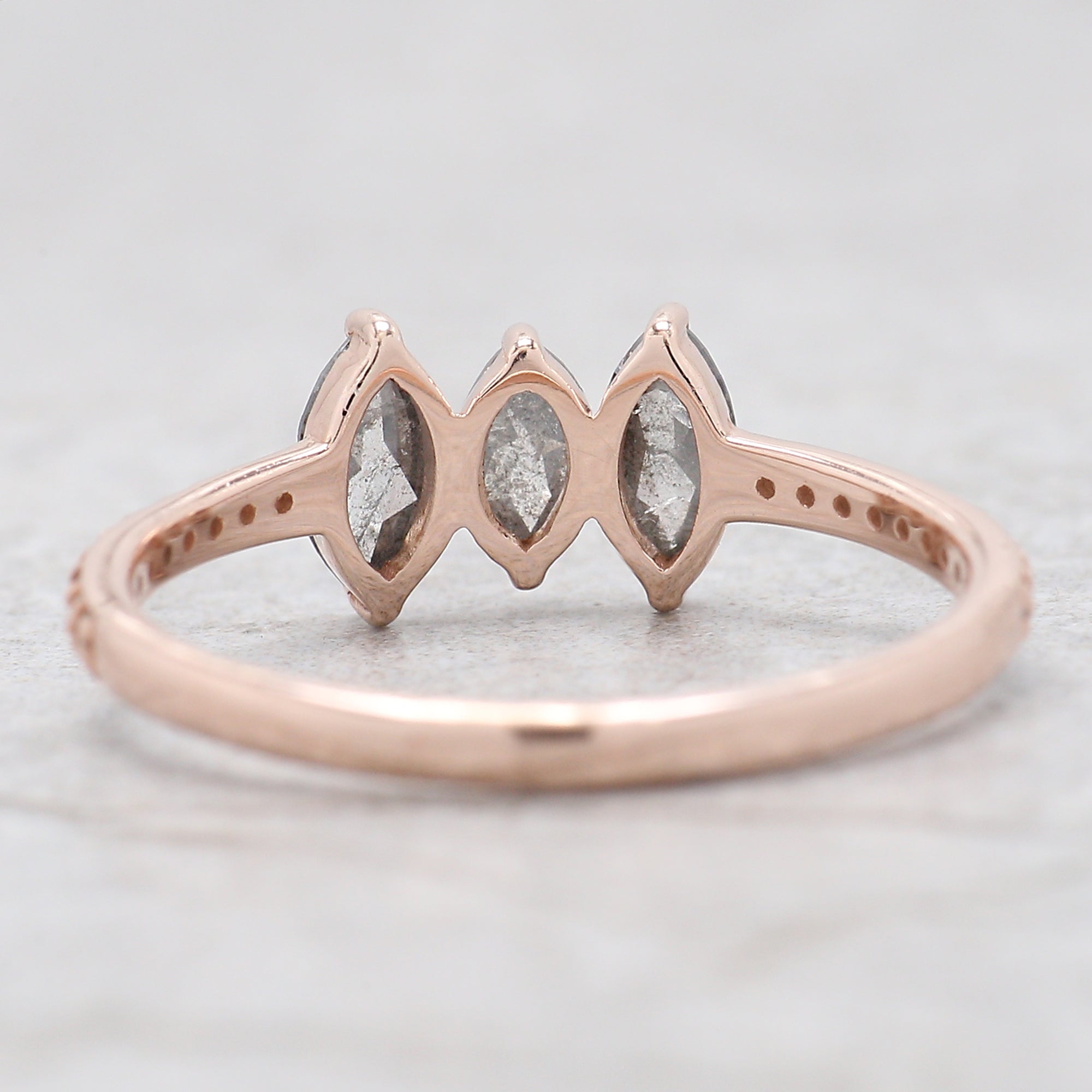 Marquise Cut Salt And Pepper Diamond Ring 0.55 Ct 6.05 MM Marquise Diamond Ring 14K Solid Rose Gold Engagement Ring Gift For Her QL2458