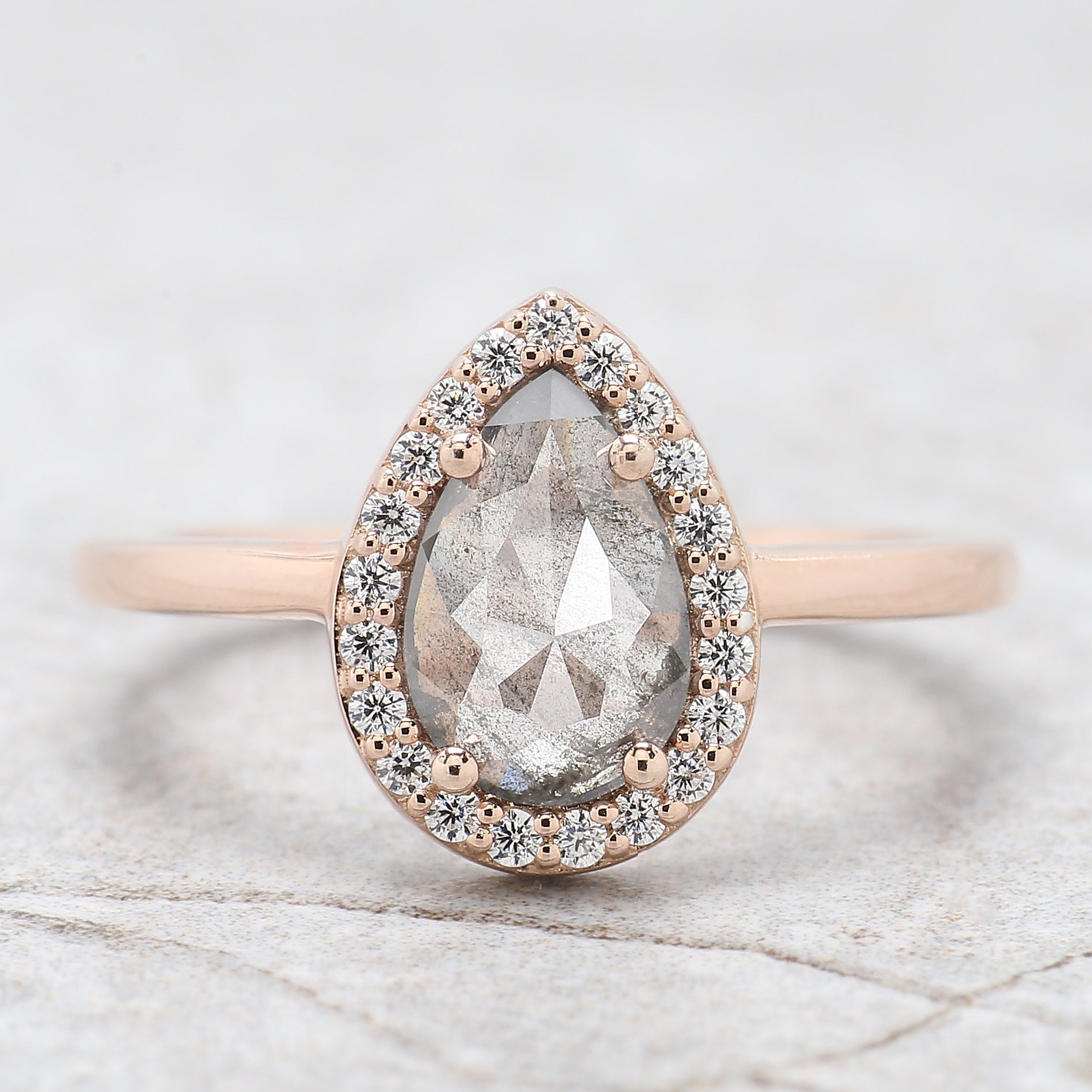 Pear Cut Salt And Pepper Diamond Ring 1.12 Ct 9.17 MM Pear Diamond Ring 14K Solid Rose Gold Silver Pear Engagement Ring Gift For Her QL2710