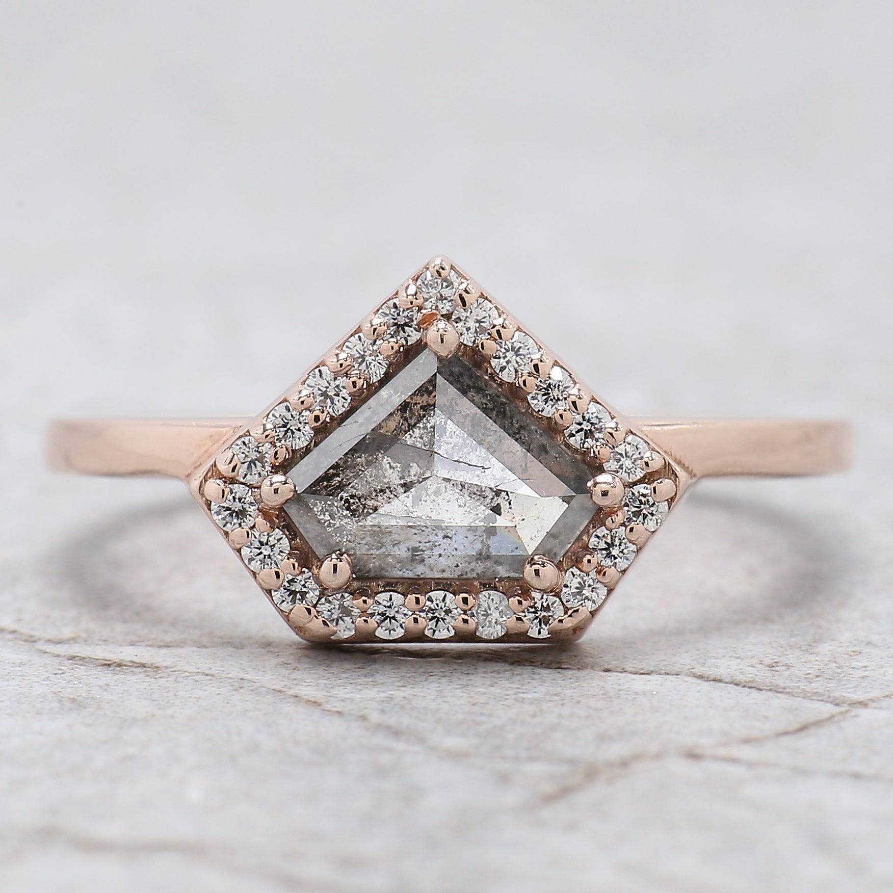 Shield Cut Salt And Pepper Diamond Ring 1.17 Ct 6.05 MM Shield Diamond Ring 14K Solid Rose Gold Silver Engagement Ring Gift For Her QL285