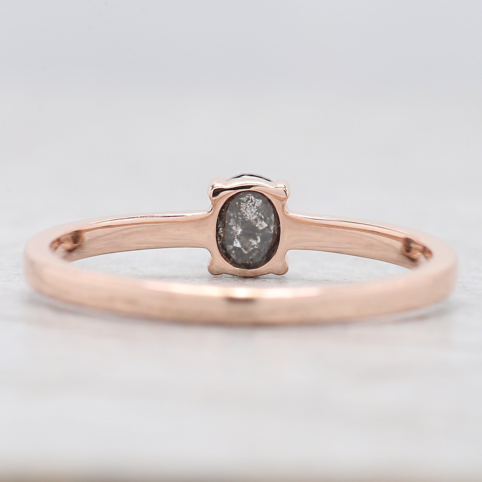 Oval Cut Salt And Pepper Diamond Ring 0.32 Ct 4.50 MM Oval Diamond Ring 14K Solid Rose Gold Silver Oval Engagement Ring Gift For Her QN9185