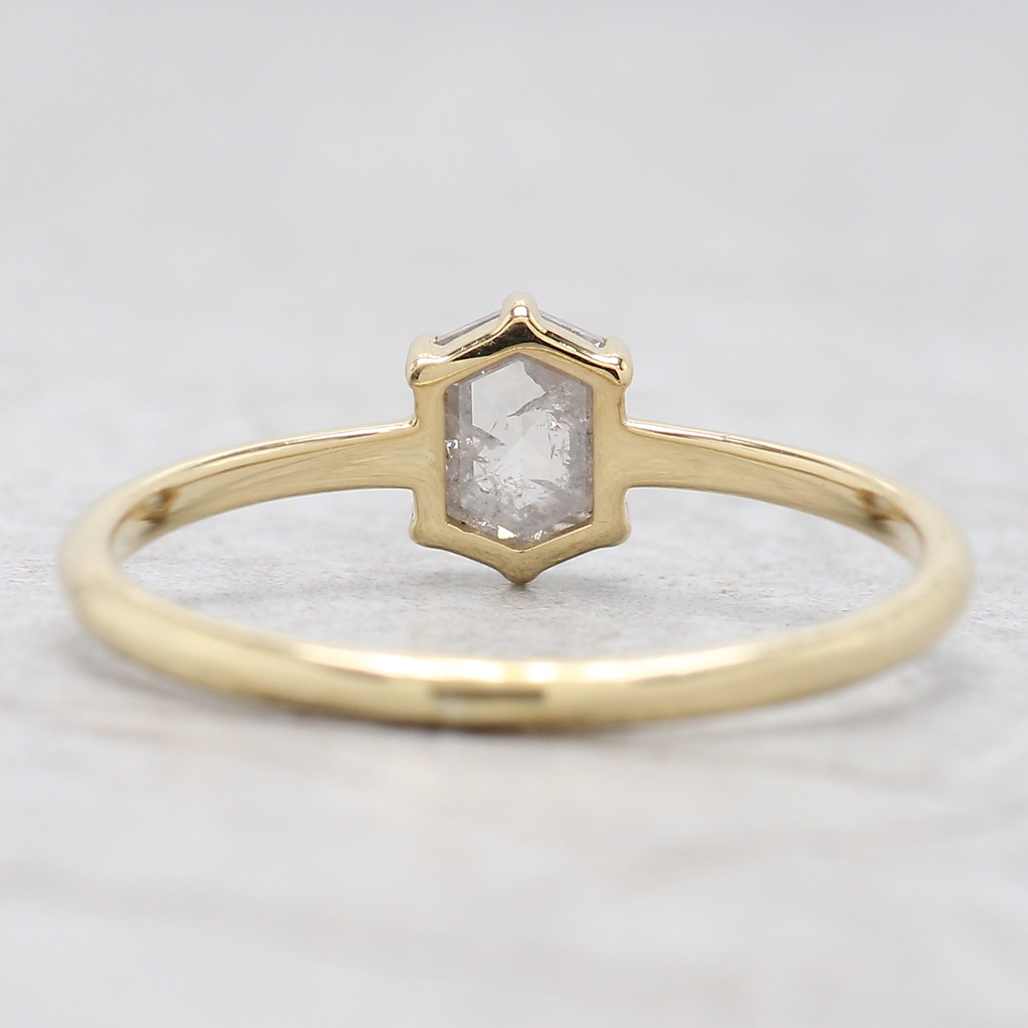 Hexagon Salt And Pepper Diamond Ring 0.62 Ct 5.70 MM Hexagon Diamond Ring 14K Solid Yellow Gold Silver Engagement Ring Gift For Her QN1435