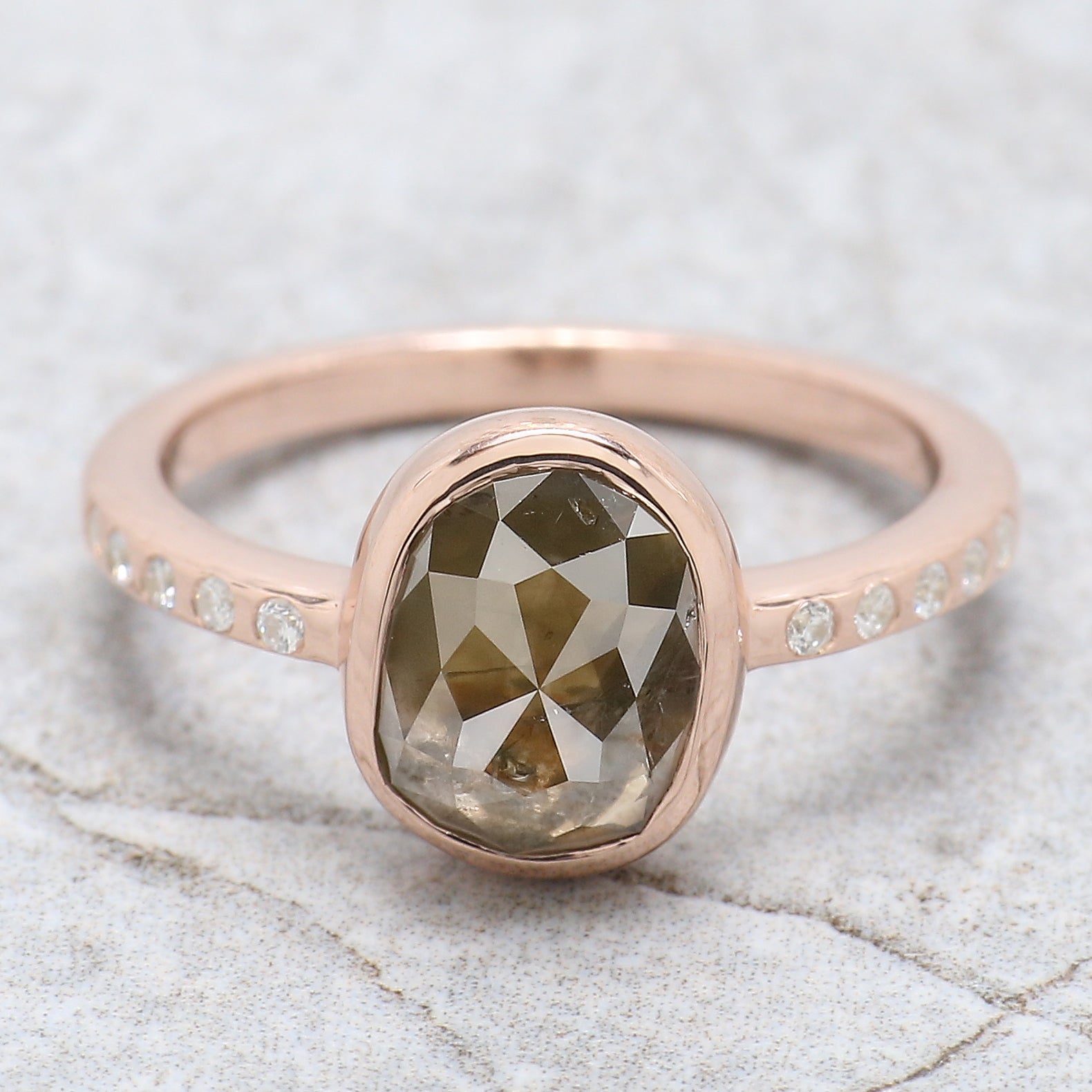 Oval Cut Green Color Diamond Ring 2.77 Ct 8.75 MM Oval Shape Diamond Ring 14K Solid Rose Gold Silver Oval Engagement Ring Gift For Her QK2155