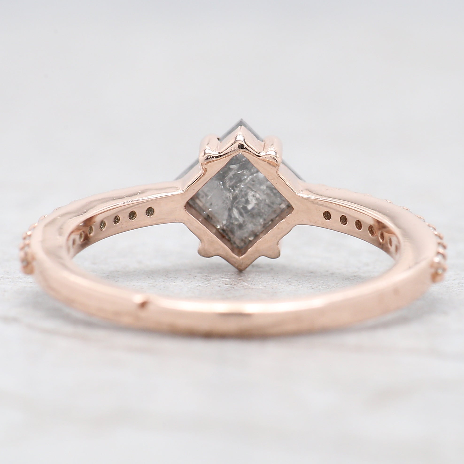 Kite Cut Salt And Pepper Diamond Ring 0.98 Ct 7.70 MM Kite Diamond Ring 14K Solid Rose Gold Silver Kite Engagement Ring Gift For Her QL9339