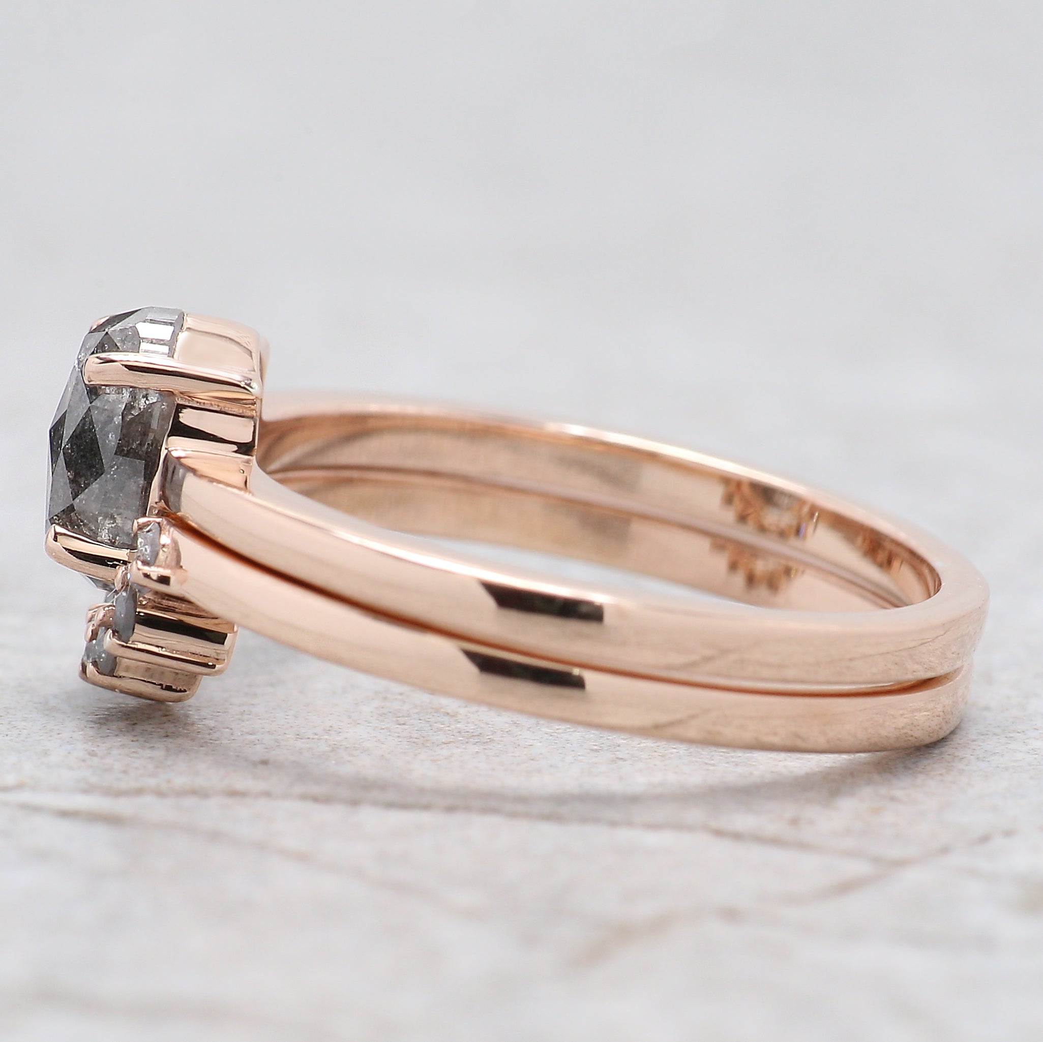 1.00 Ct Natural Oval Cut Salt and Pepper Diamond Ring 6.85 MM Oval Cut Diamond Ring 14K Solid Rose Gold Silver Oval Engagement Ring QN1207