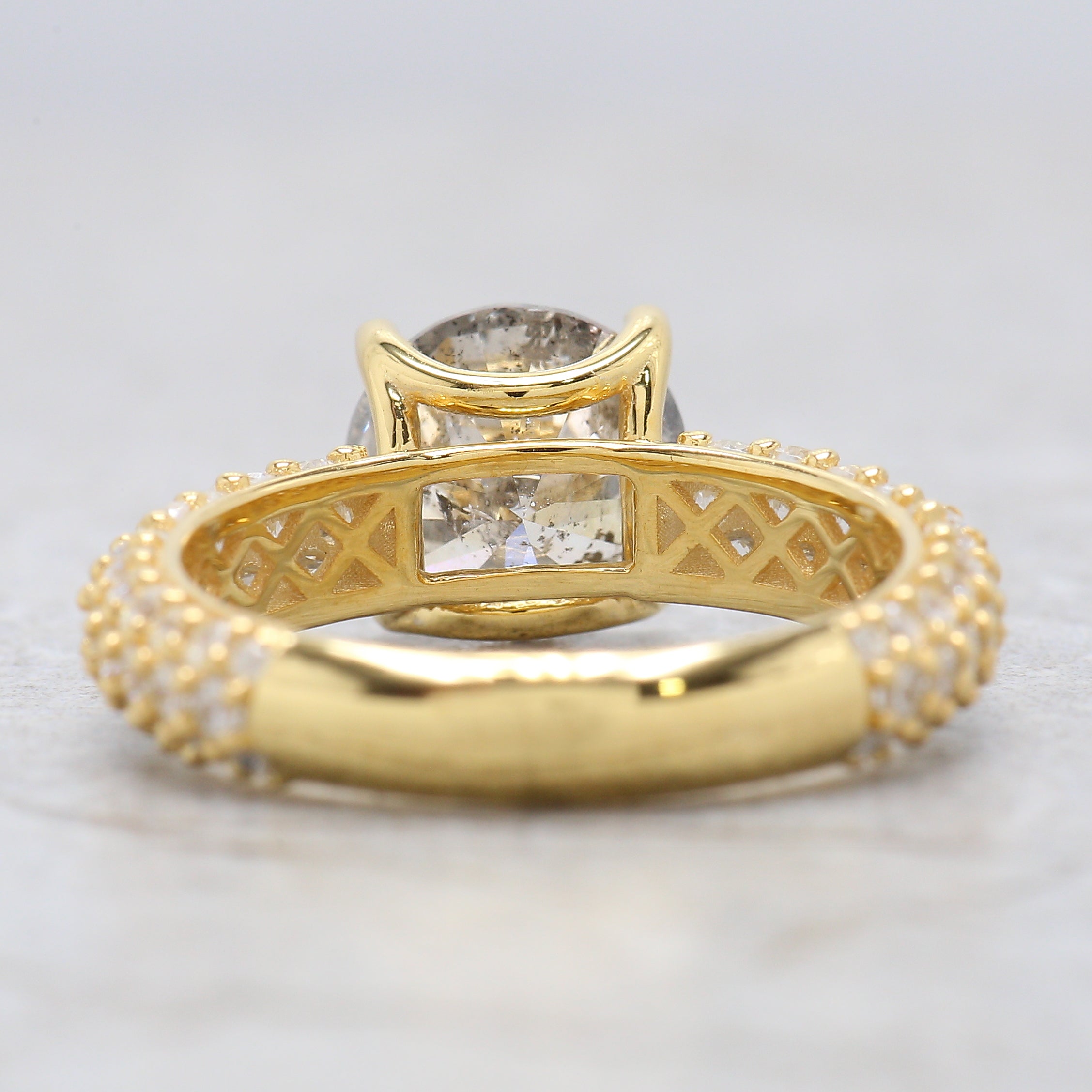 Round Cut Salt And Pepper Diamond Ring 2.35 CT 8.25 MM Round Shape Diamond Wedding Ring Pave Set Ring Engagement Ring Gift For Her KDL3324