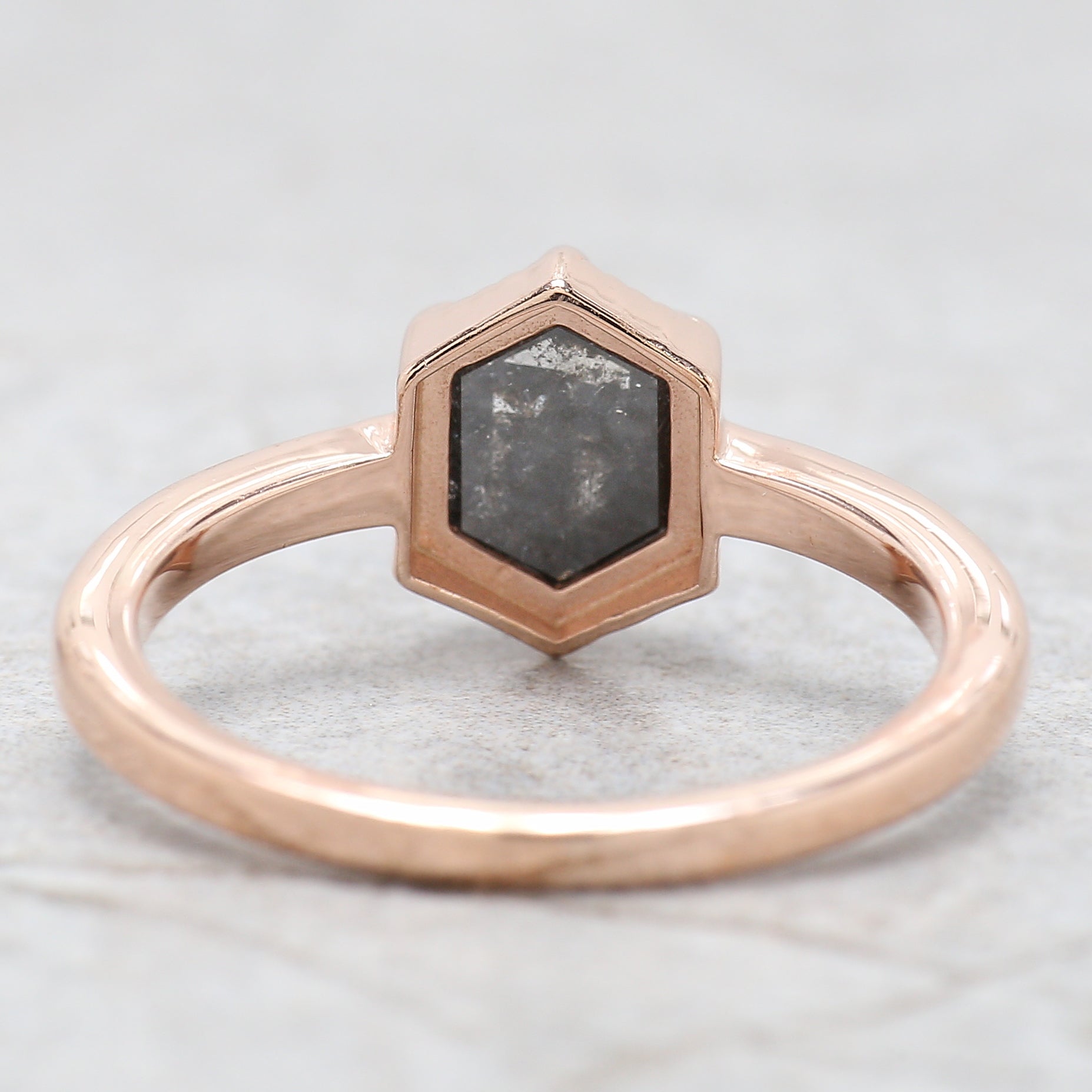 Hexagon Cut Salt And Pepper Diamond Ring 1.43 Ct 7.65 MM Hexagon Diamond Ring 14K Solid Rose Gold Silver Engagement Ring Gift For Her QL2704