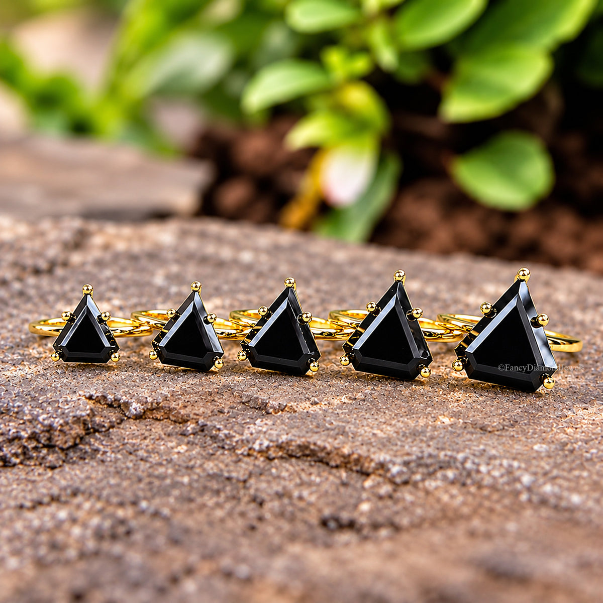 Shield Black Onyx engagement ring 14mm 13mm 12mm 11mm 10mm stone ring Simulant Solitaire ring Diamond ring Silver ring Gift for her FD418