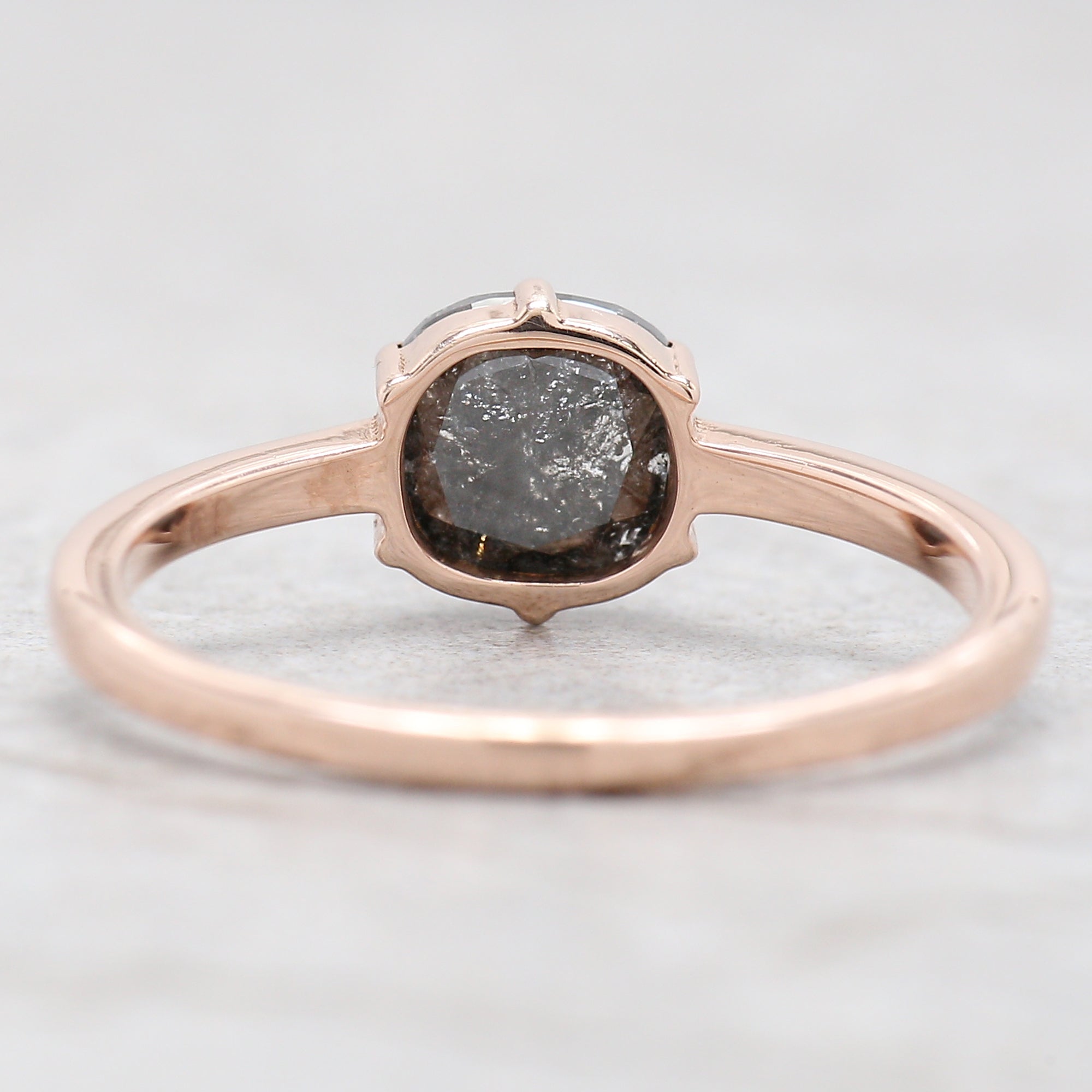 Cushion Cut Salt And Pepper Diamond Ring 1.20 Ct 6.30 MM Cushion Diamond Ring 14K Solid Rose Gold Silver Engagement Ring Gift For Her QN918