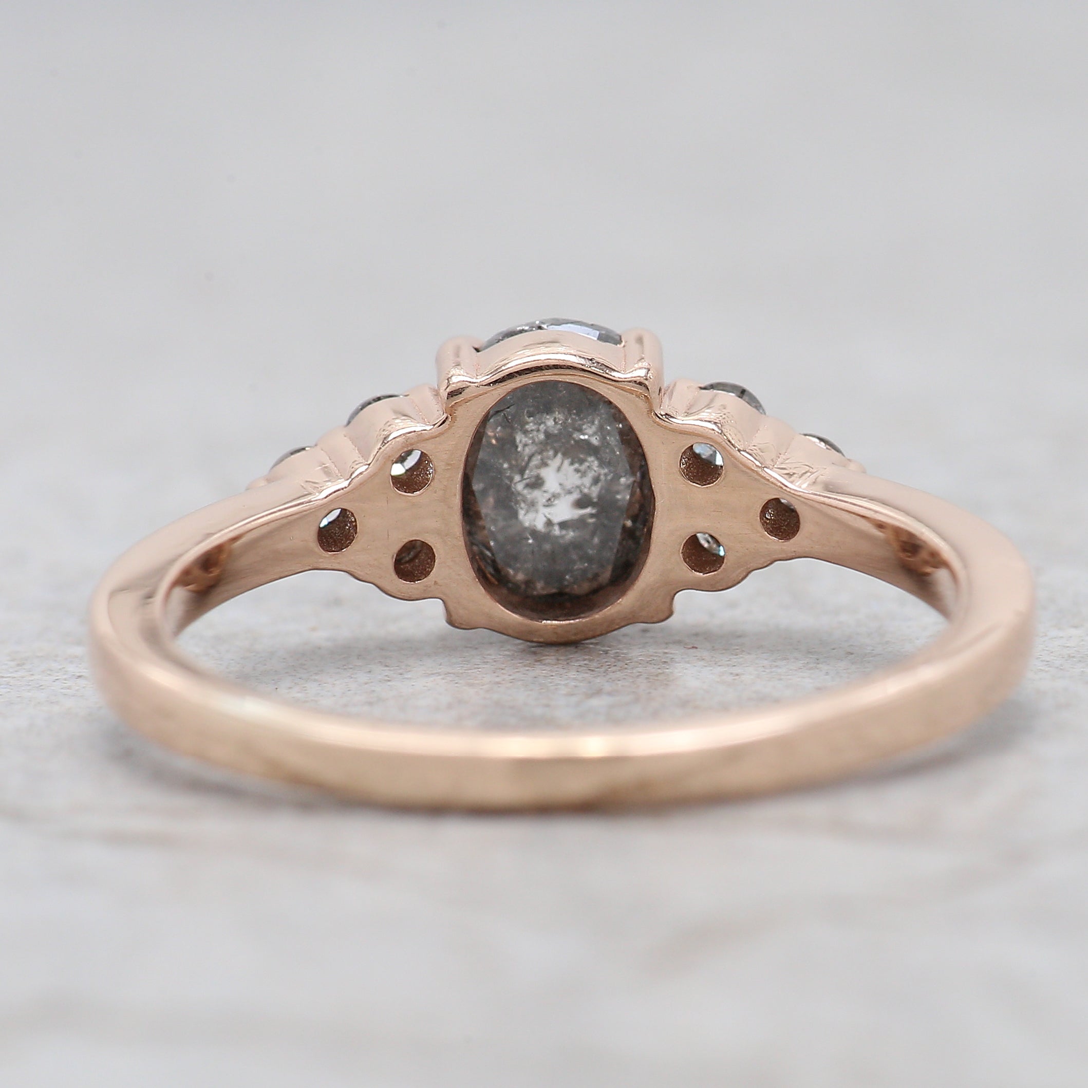 Oval Cut Salt And Pepper Diamond Ring 0.91 Ct 6.60 MM Oval Diamond Ring 14K Solid Rose Gold Silver Oval Engagement Ring Gift For Her QL665