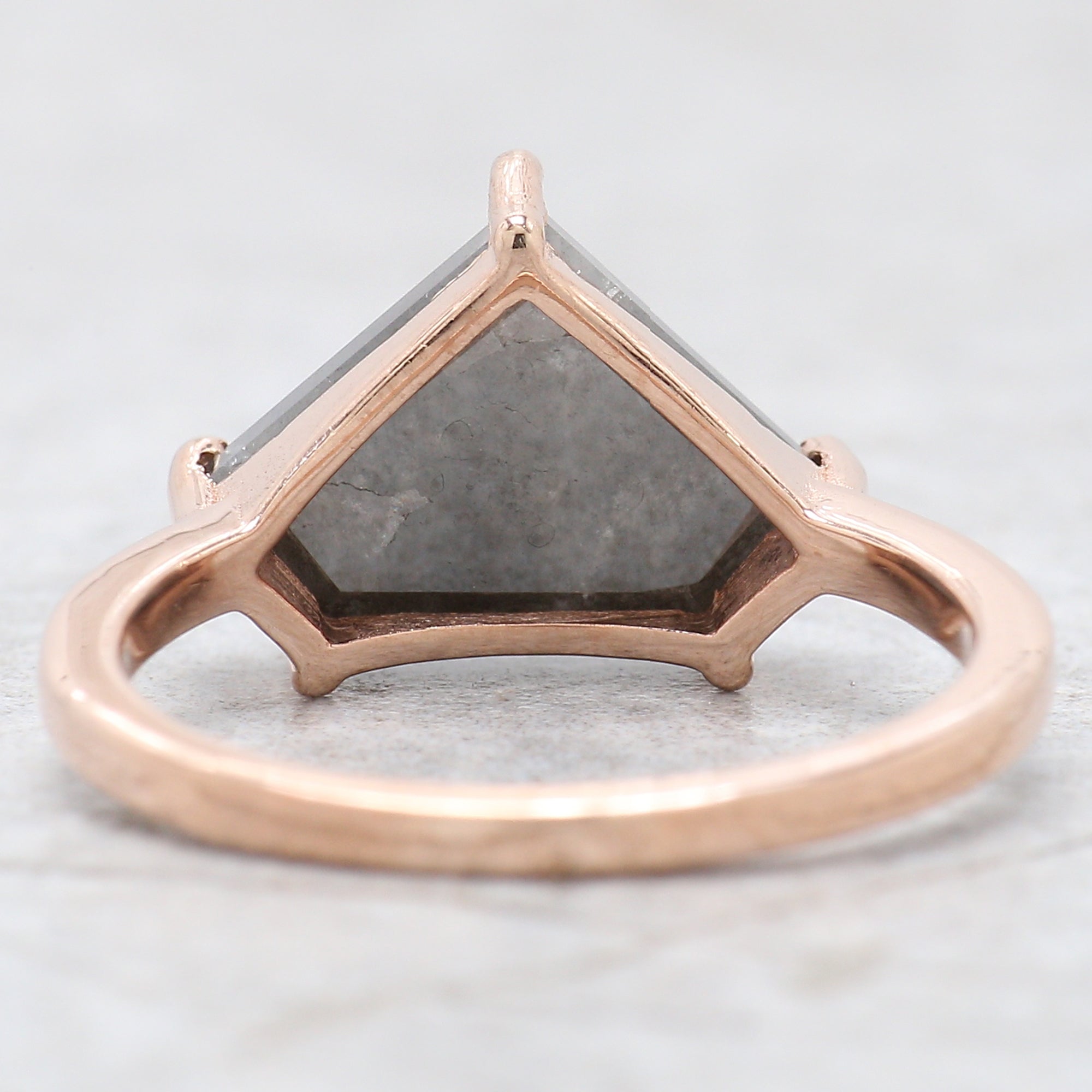 Shield Cut Salt And Pepper Diamond Ring 3.67 Ct 8.90 MM Shield Diamond Ring 14K Solid Rose Gold Silver Engagement Ring Gift For Her QL982