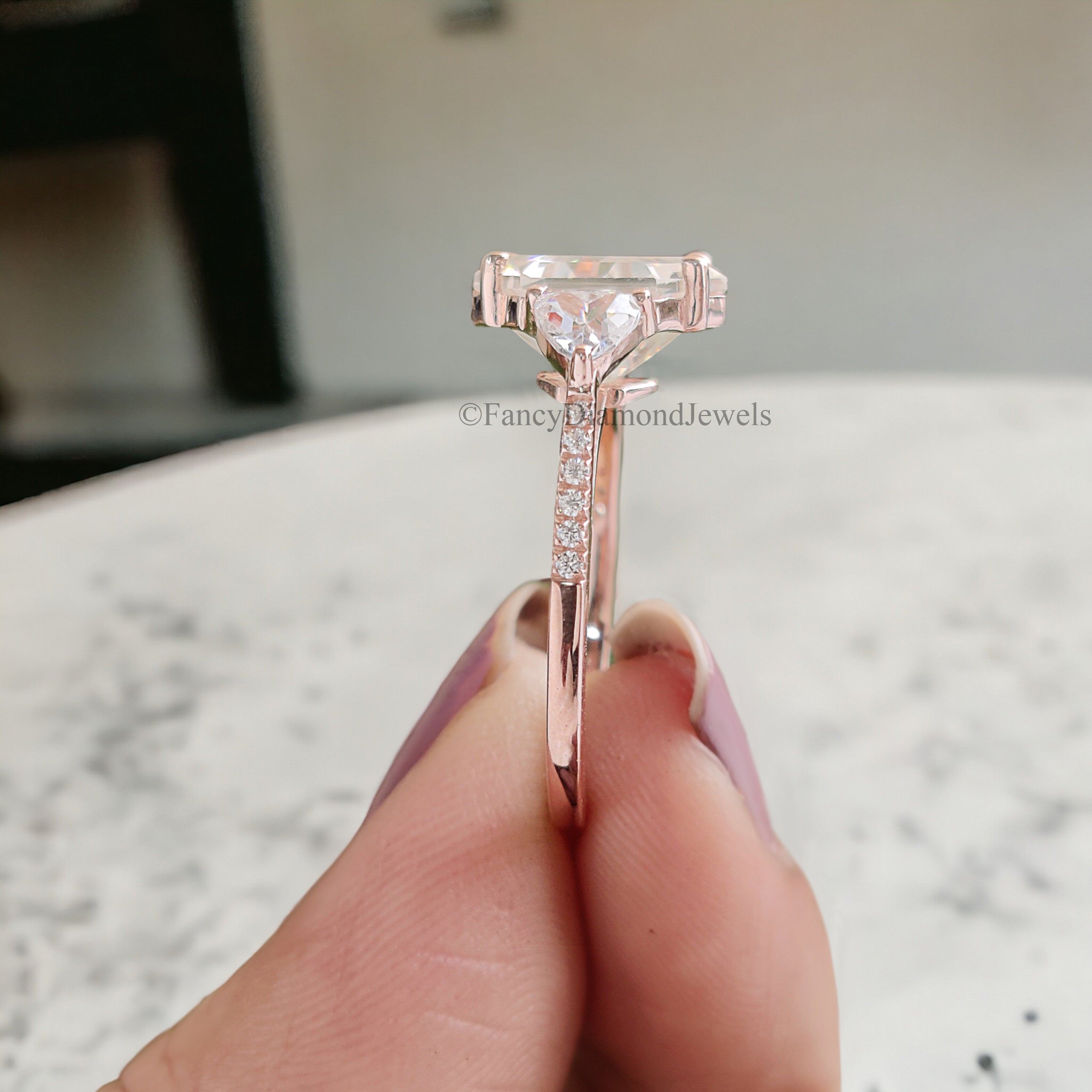 2.95 CT Antique Hexagon Moissanite Engagement Ring Triangle And Round Ring For Gifting Bridal Wedding Ring Anniversary Gift Ring Her FD175