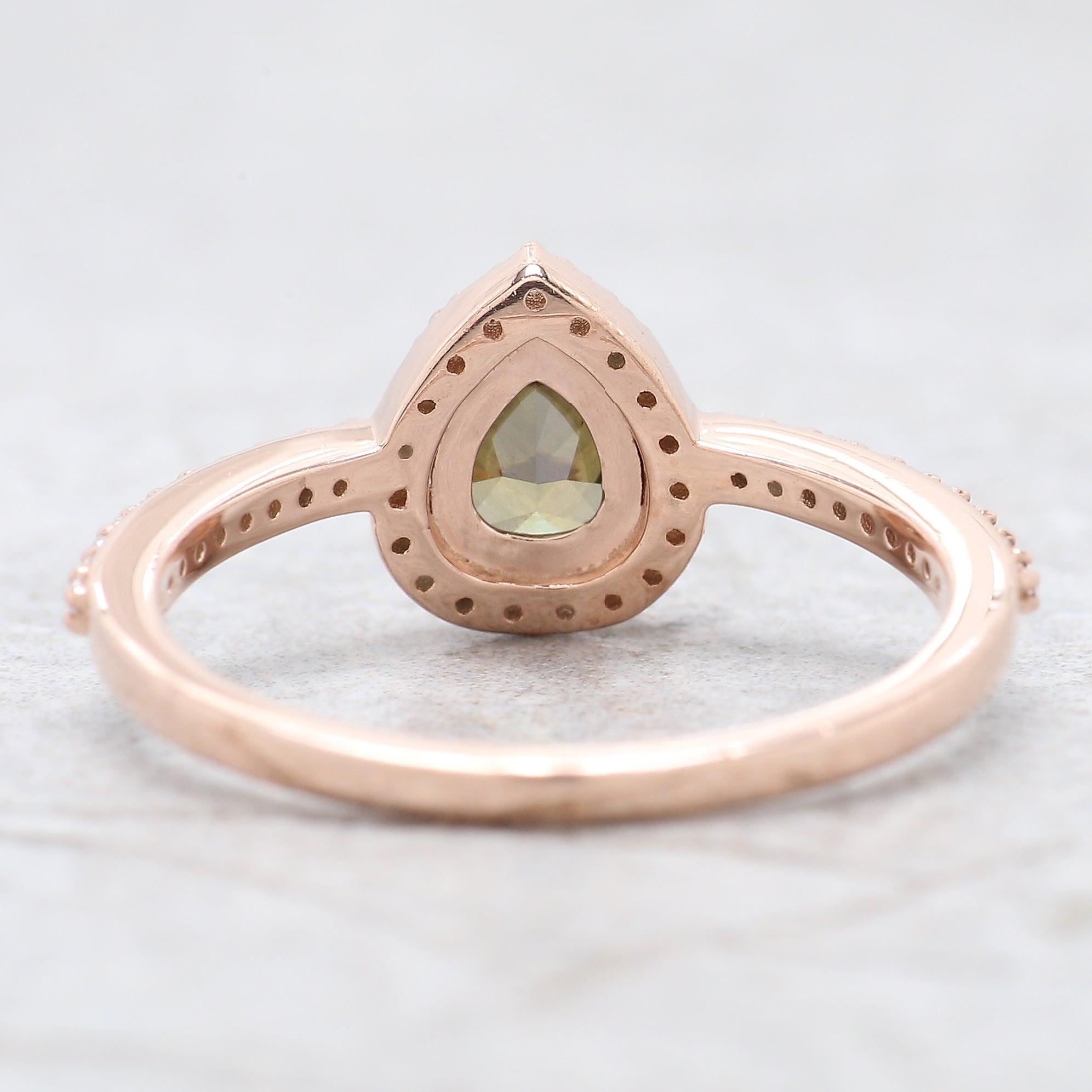 Pear Cut Green Color Diamond Ring 0.37 Ct 5.45 MM Pear Shape Diamond Ring 14K Solid Rose Gold Silver Engagement Ring Gift For Her QL5135