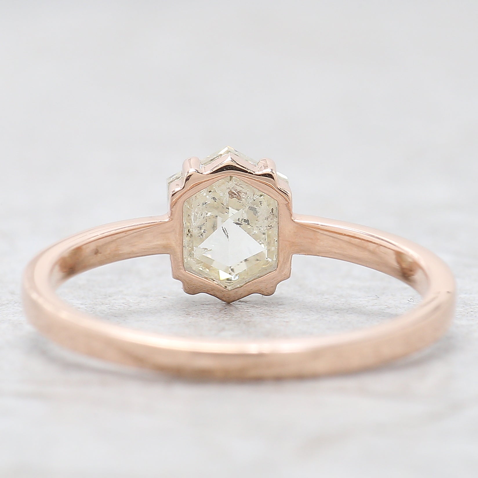 Hexagon Cut Salt And Pepper Diamond Ring 1.12 Ct 6.84 MM Hexagon Diamond Ring 14K Rose Gold Silver Engagement Ring Gift For Her QL2683