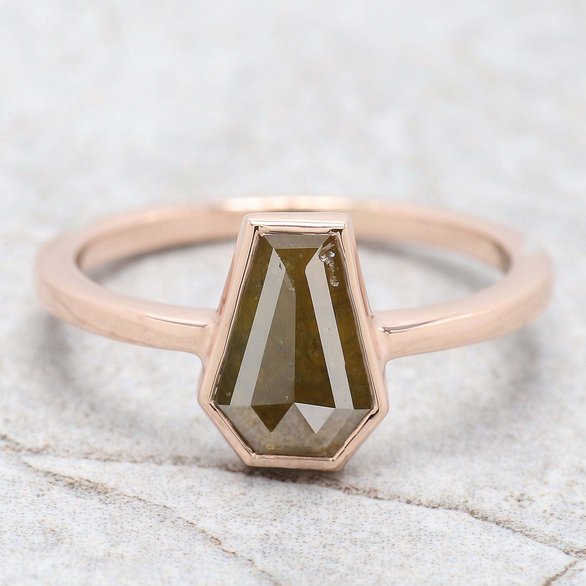 Coffin Shape Yellow Color Diamond Ring 1.14 Ct 8.81 MM Coffin Diamond Ring 14K Solid Rose Gold Silver Engagement Ring Gift For Her QN1879