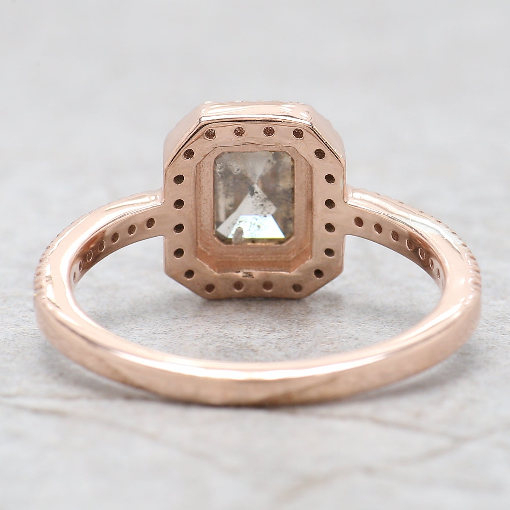 Emerald Cut Salt And Pepper Diamond Ring 0.86 Ct 6.10 MM Emerald Diamond Ring 14K Solid Rose Gold Silver Engagement Ring Gift For Her QL9563