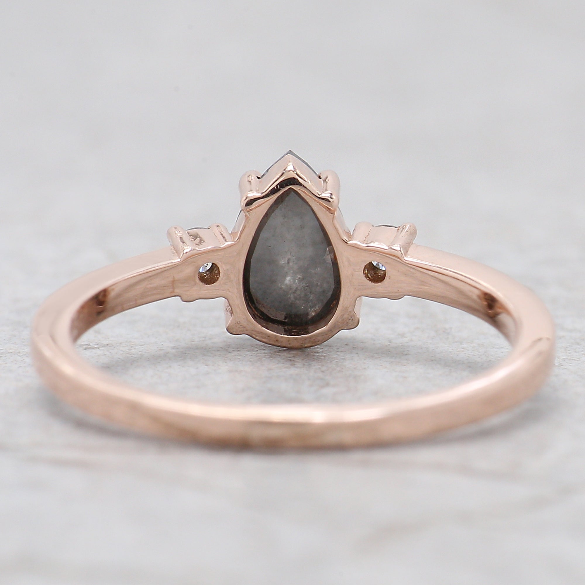0.82 Ct Natural Pear Cut Salt And Pepper Diamond Ring 7.30 MM Pear Diamond Ring 14K Solid Rose Gold Silver Engagement Ring Pear Ring QL9907