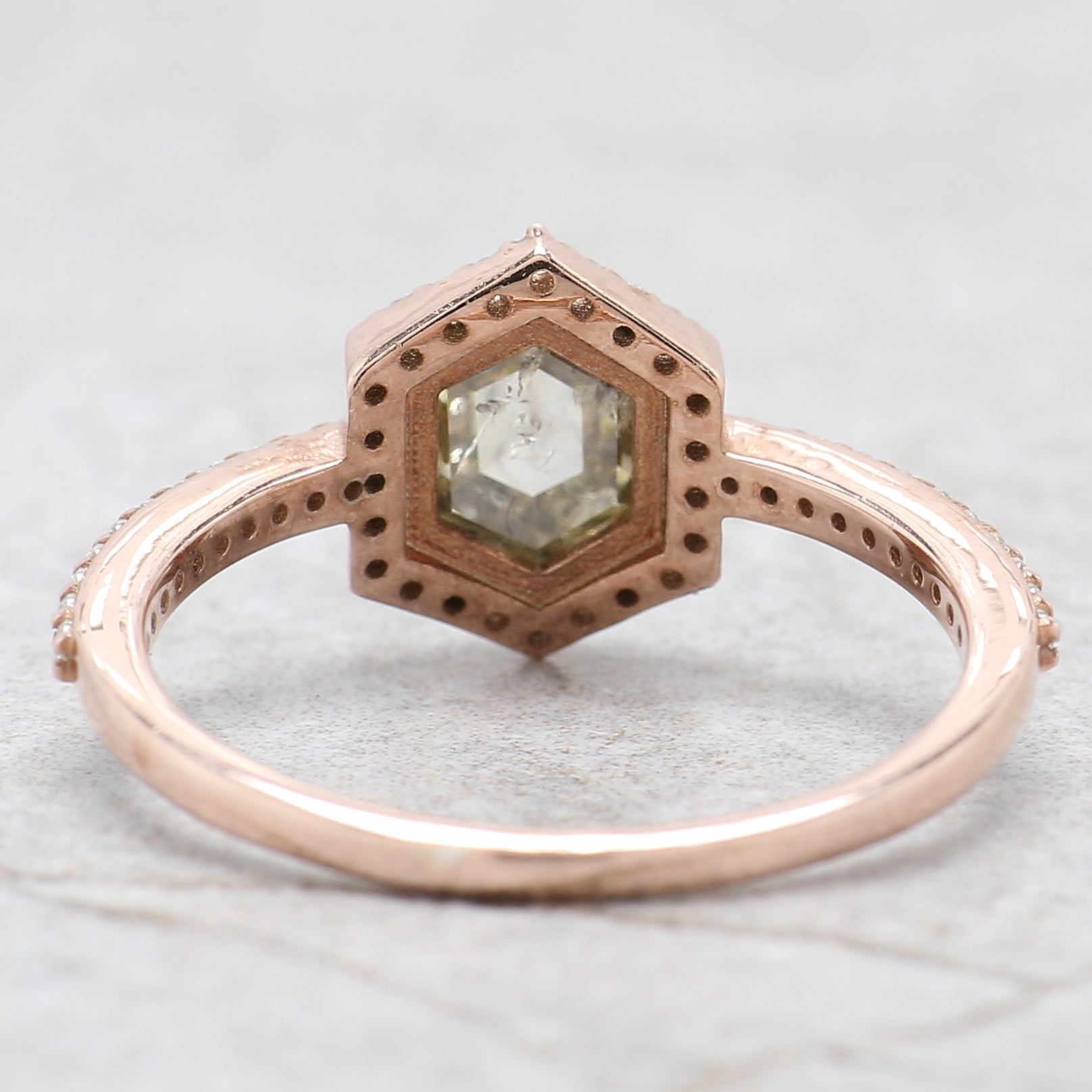 Hexagon Cut Salt And Pepper Diamond Ring 0.87 Ct 6.69 MM Hexagon Cut Diamond Ring 14K Rose Gold Silver Engagement Ring Gift For Her QL2604