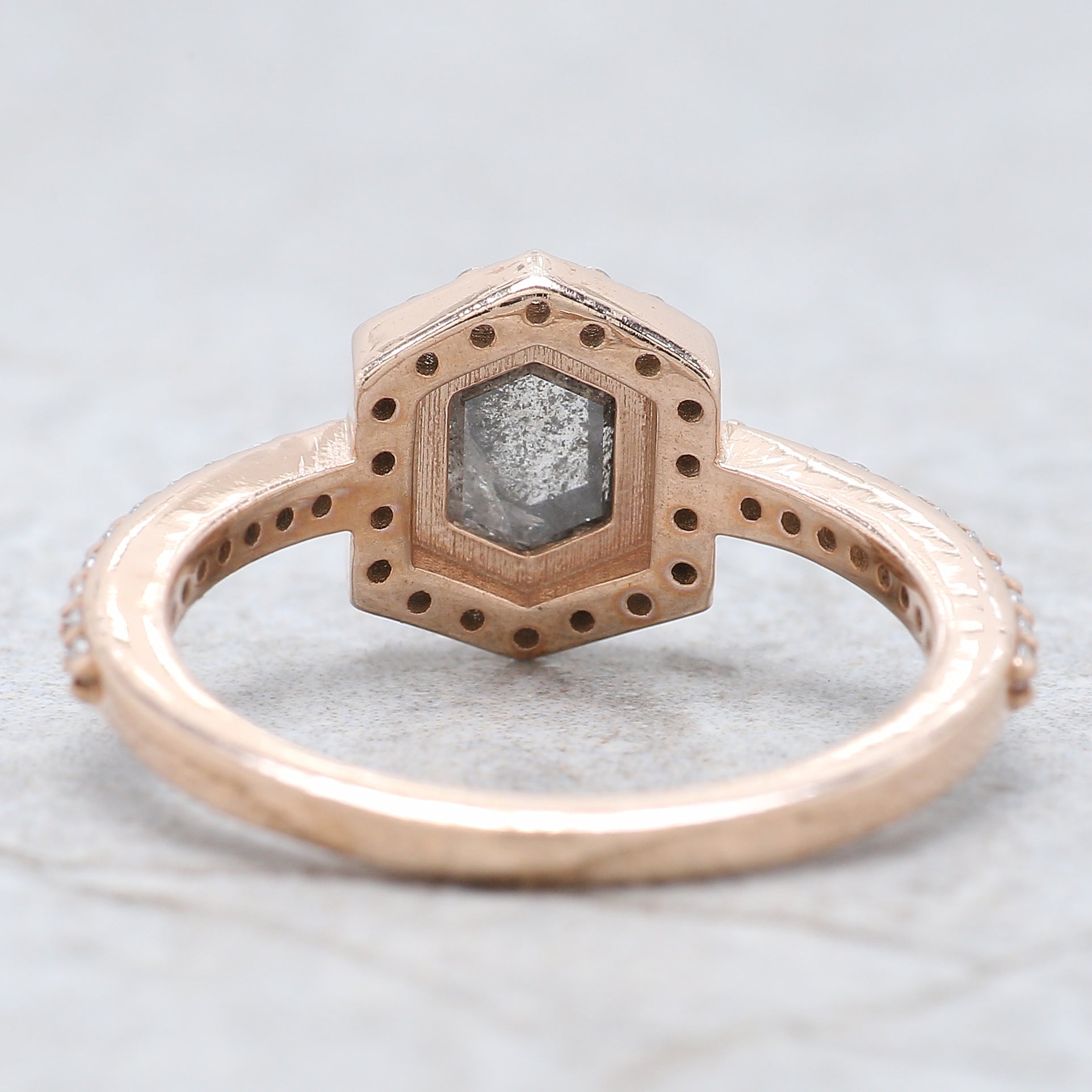 Hexagon Salt And Pepper Diamond Ring 1.00 Ct 6.35 MM Hexagon Cut Diamond Ring 14K Solid Rose Gold Silver Engagement Ring Gift For Her QL276