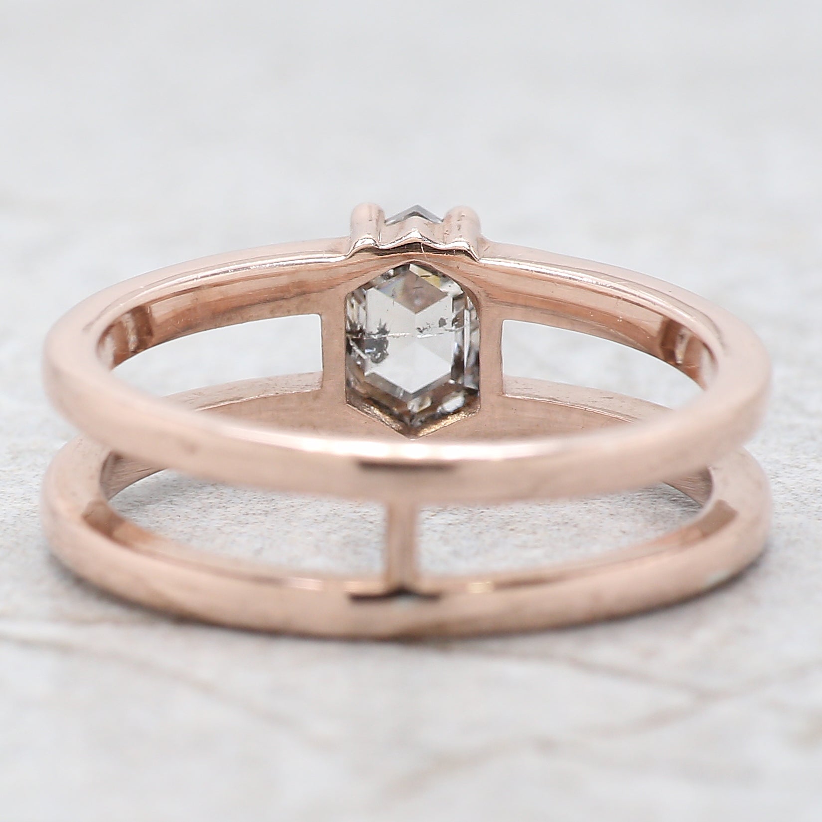 Hexagon Cut Salt And Pepper Diamond Ring 1.03 Ct 6.70 MM Hexagon Diamond Ring 14K Rose Gold Silver Engagement Ring Gift For Her QL2682