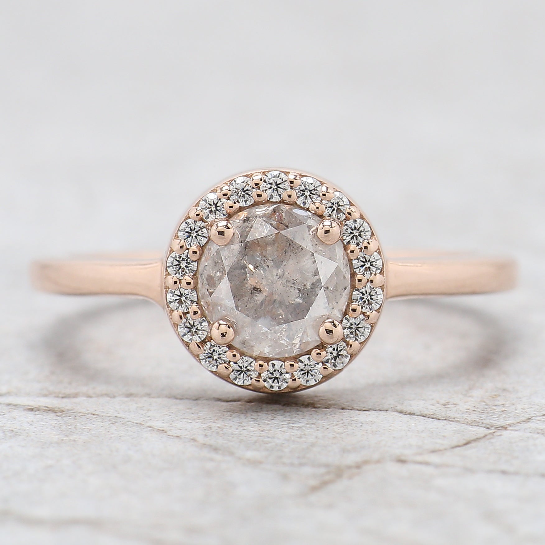 Round Cut Salt And Pepper Diamond Ring 1.06 Ct 6.10 MM Round Diamond Ring 14K Solid Rose Gold Silver Engagement Ring Gift For Her QL2719