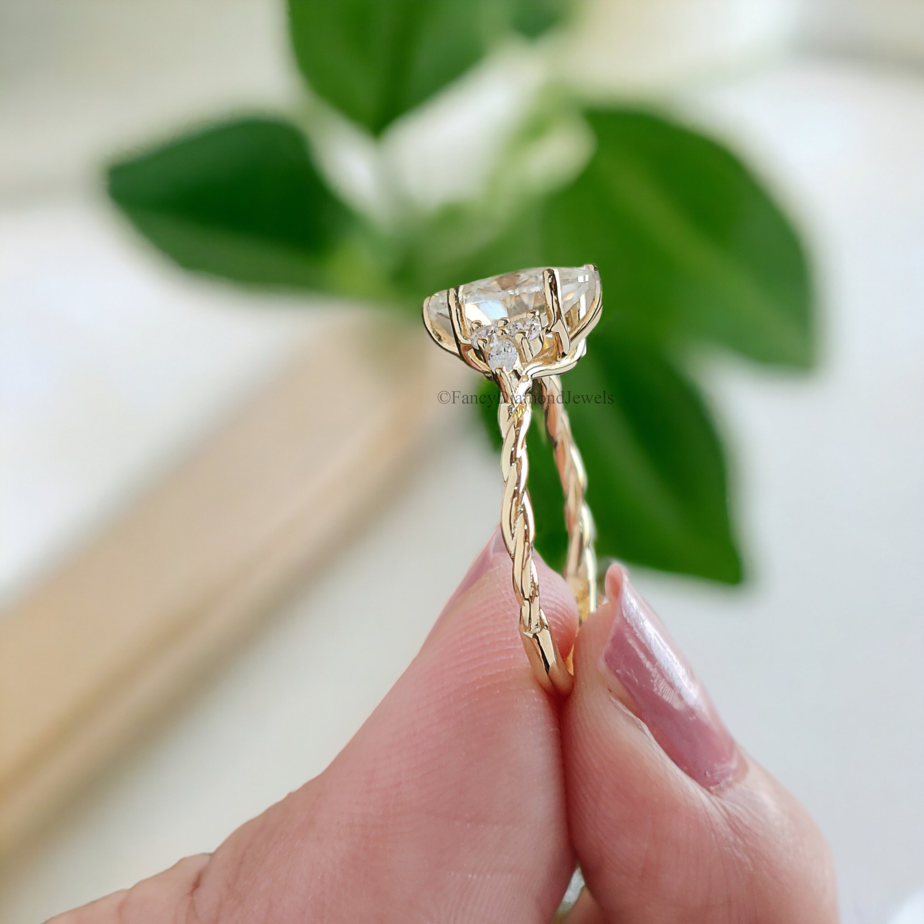 Oval Moissanite engagement ring 14K gold engagement ring Vintage Wedding ring Marquise diamond twisted ring Anniversary promise ring FD145