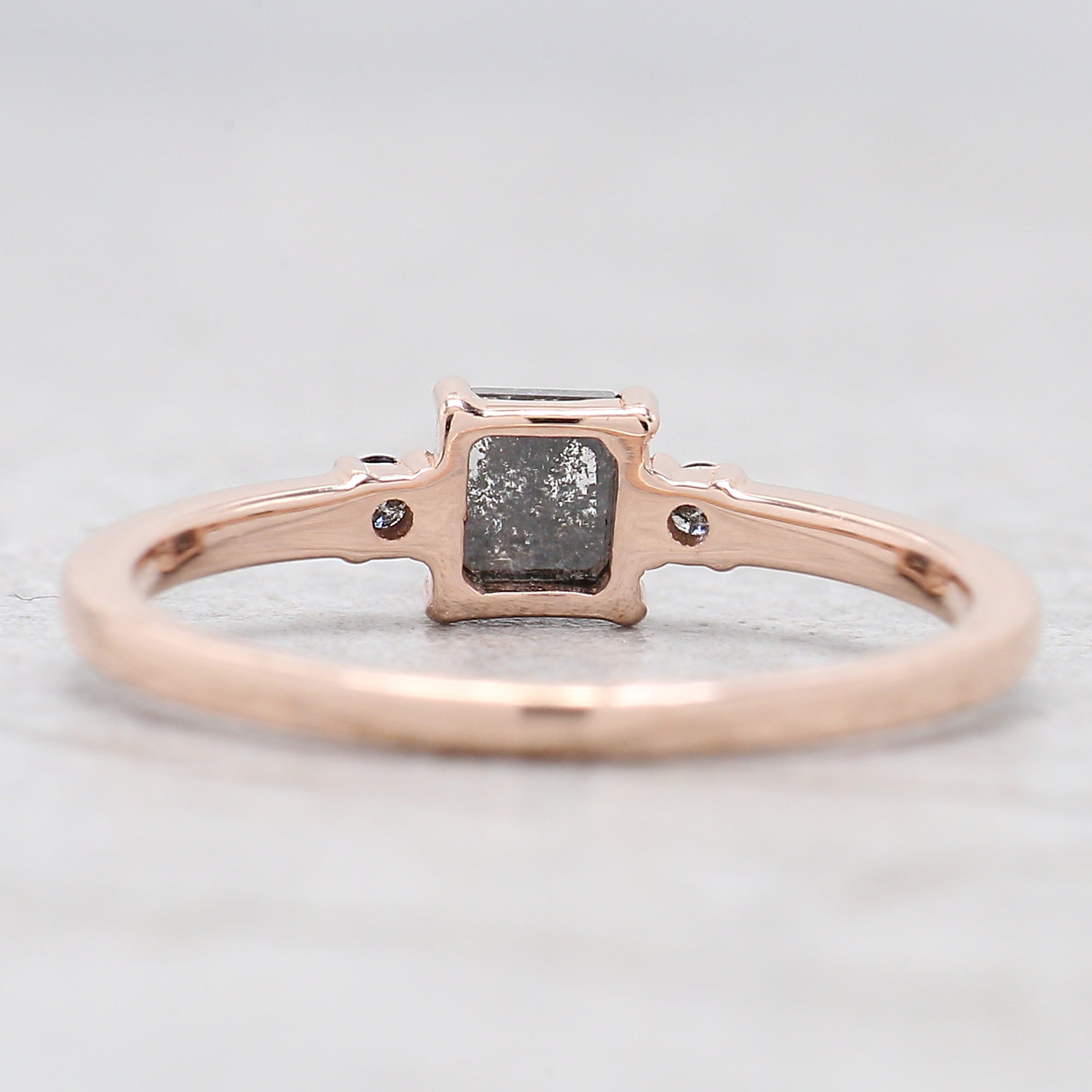 Emerald Cut Salt And Pepper Diamond Ring 0.47 Ct 4.50 MM Emerald Diamond Ring 14K Solid Rose Gold Silver Engagement Ring Gift For Her QL6853