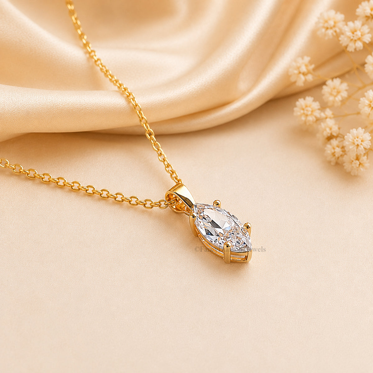 Marquise Shape Moissanite Necklace, 14K Gold Diamond Pendant, Dainty Marquise Necklace, Elegant Pendant Jewelry, Bridal Gift for Her FD600