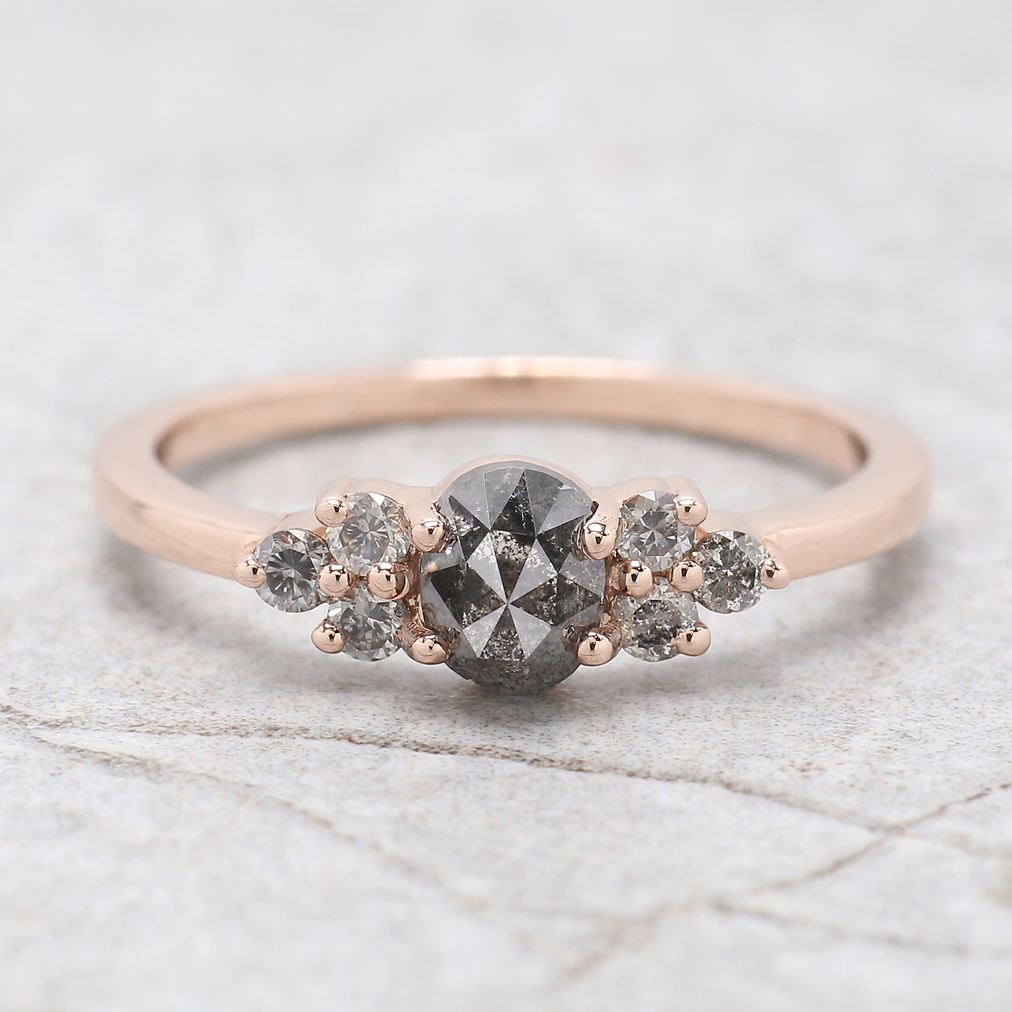 Oval Cut Salt And Pepper Diamond Ring 0.72 Ct 5.59 MM Oval Shape Diamond Ring 14K Solid Rose Gold Silver Engagement Ring Gift For Her KD1106