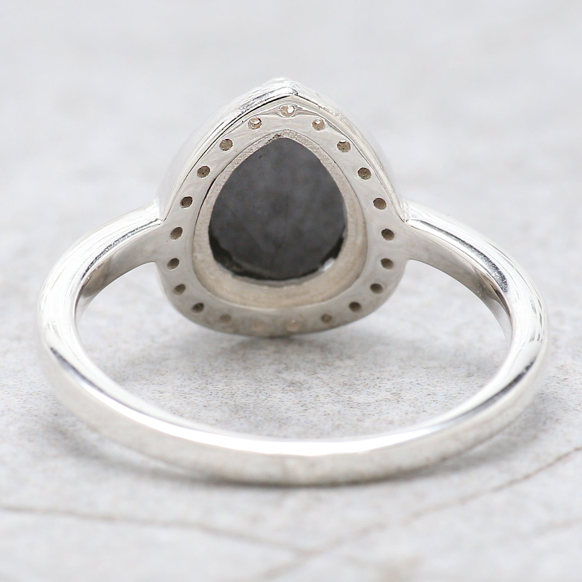 Pear Cut Black Color Diamond Ring 1.58 Ct 8.20 MM Pear Shape Diamond Ring 14K Solid White Gold Silver Engagement Ring Gift For Her QN8801