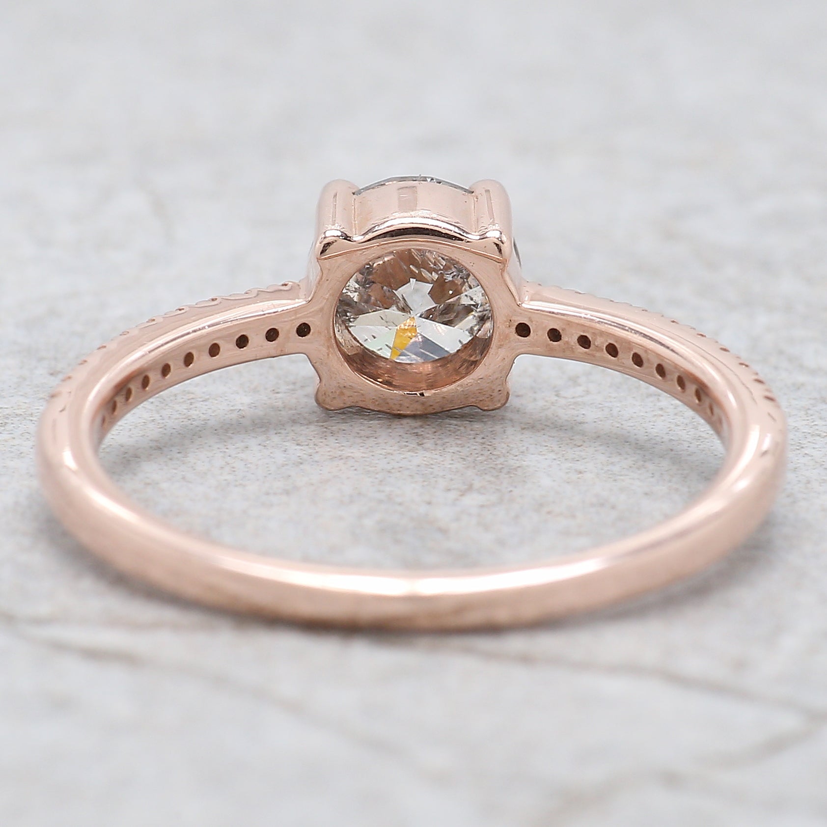 Round Salt And Pepper Diamond Ring 0.86 Ct 5.70 MM Round Cut Diamond Ring 14K Solid Rose Gold Silver Engagement Ring Gift For Her QL2652