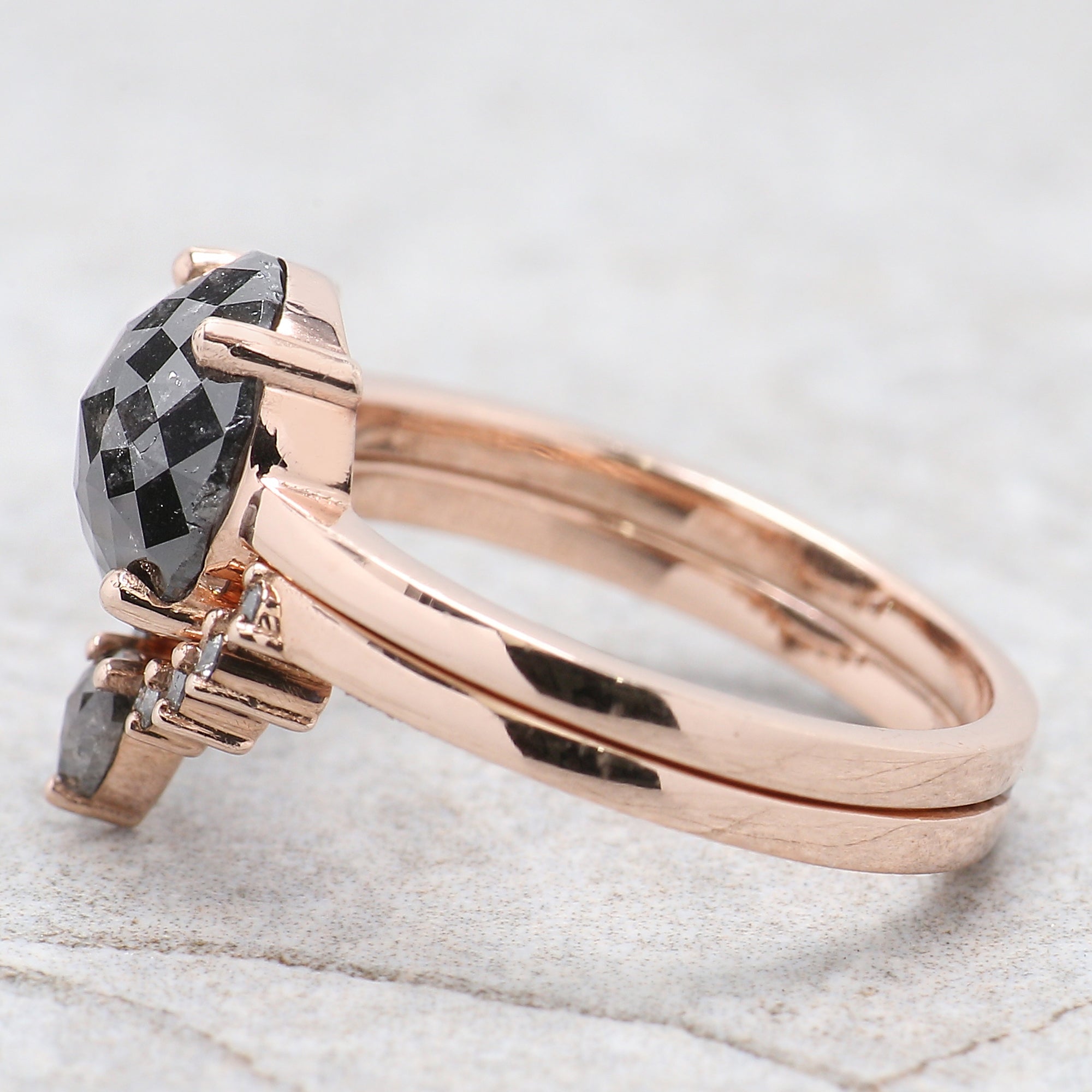 Round Rose Cut Salt And Pepper Diamond Ring 2.97 Ct 8.85 MM Round Diamond Ring 14K Solid Rose Gold Silver Engagement Ring Gift For Her QL064