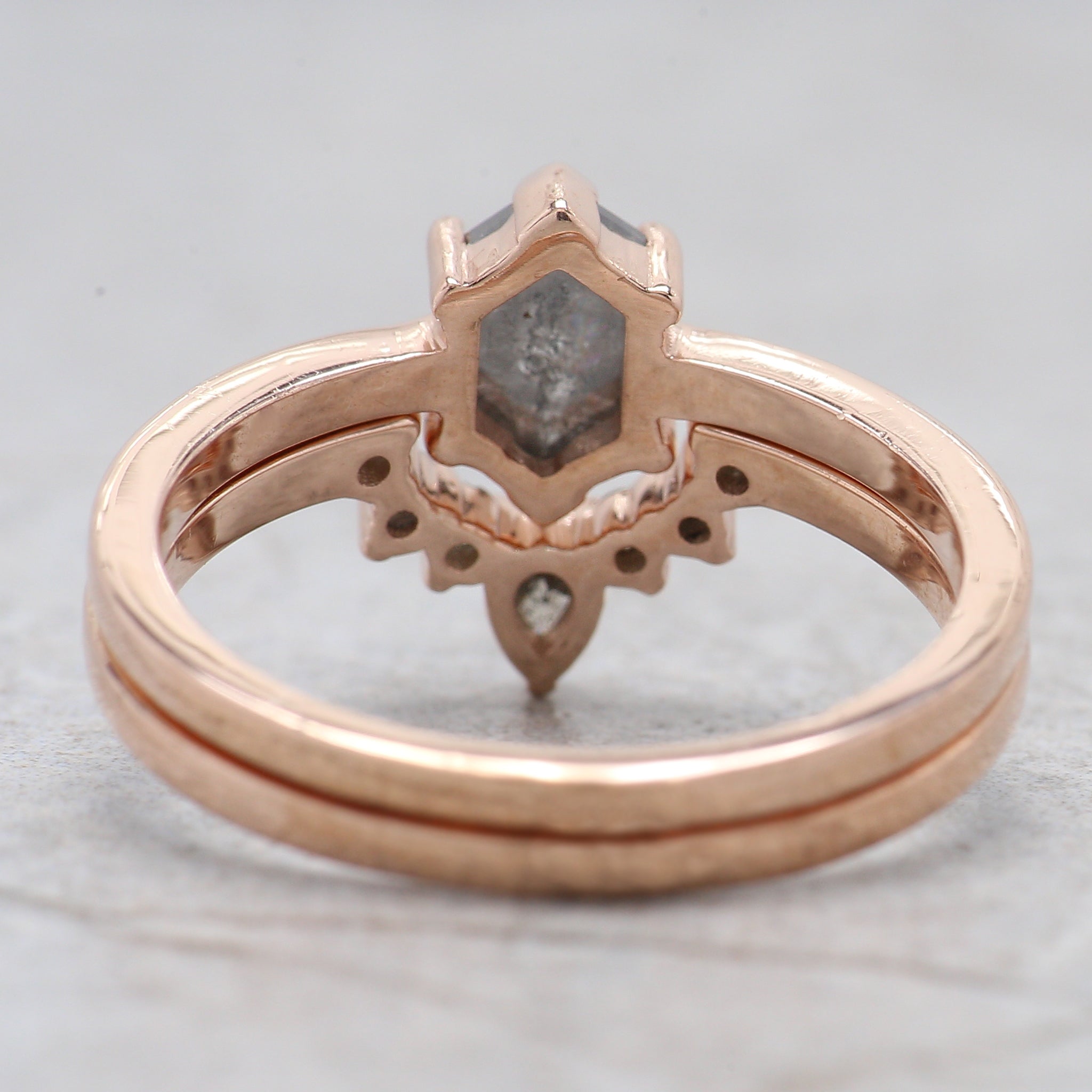 Hexagon Cut Salt And Pepper Diamond Ring 0.70 Ct 7.05 MM Hexagon Diamond Ring 14K Solid Rose Gold Silver Engagement Ring Gift For Her QL8153