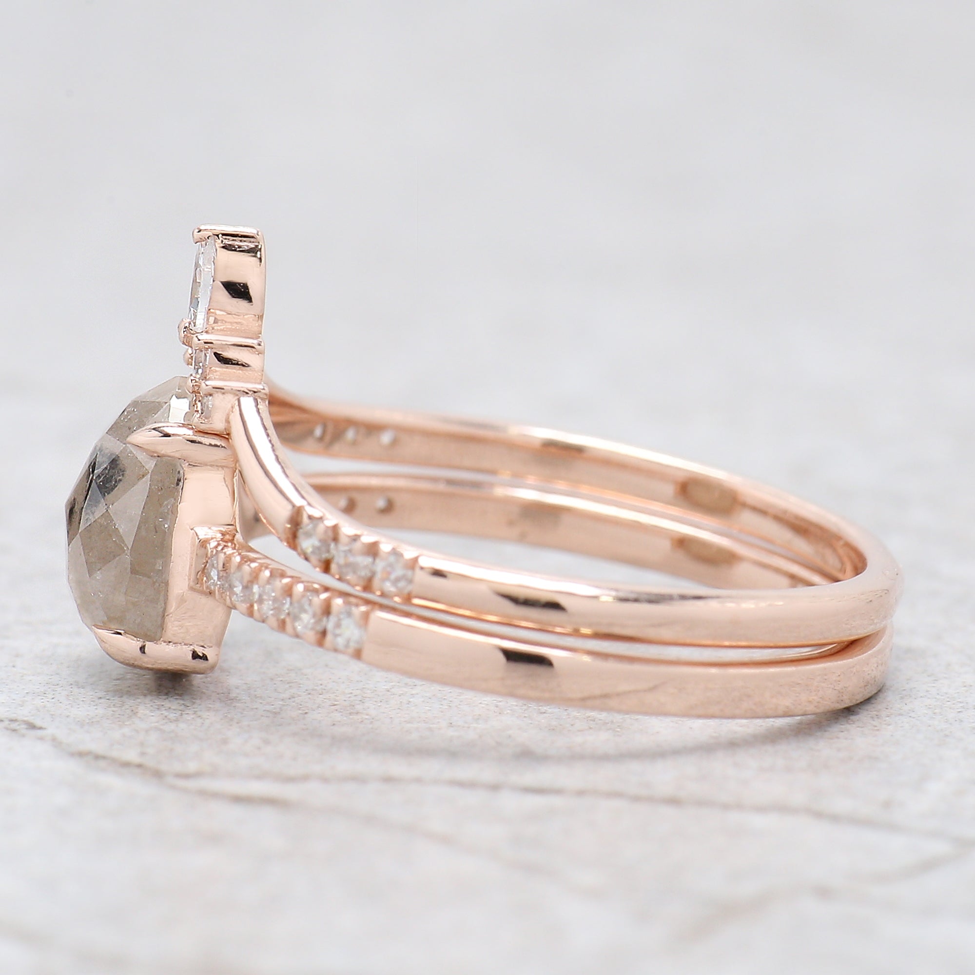 Pear Cut Grey Color Diamond Ring 1.68 Ct 7.82 MM Pear Shape Diamond Ring 14K Solid Rose Gold Silver Pear Engagement Ring Gift For Her QL2119