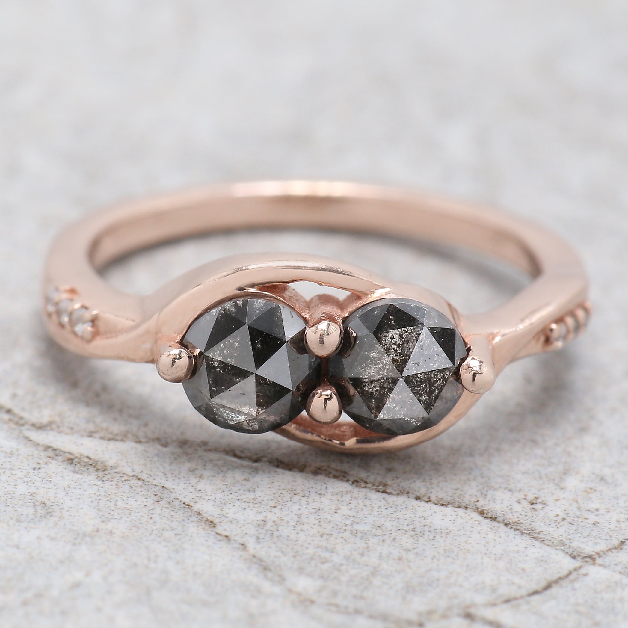 Round Rose Cut Salt And Pepper Diamond Ring 1.01 Ct 5.00 MM Round Diamond Ring 14K Rose Gold Silver Engagement Ring Gift For Her QL1662