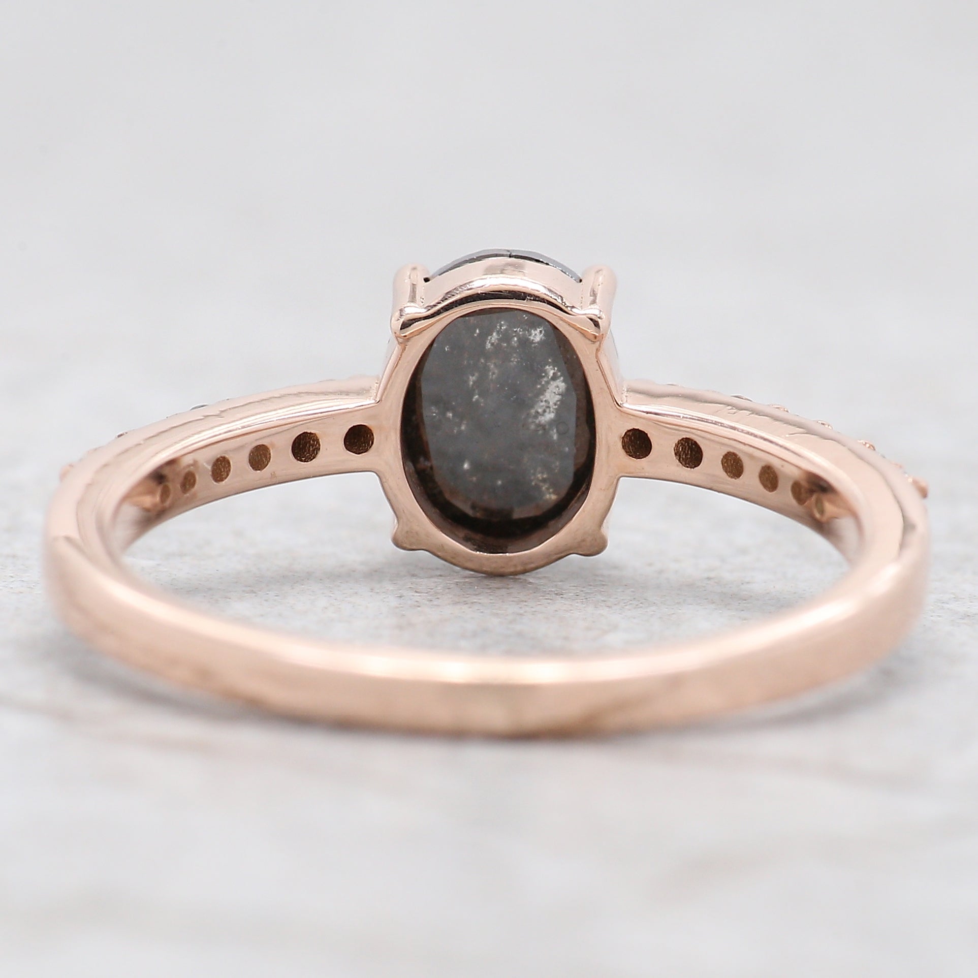 1.07 Ct Natural Oval Shape Salt And Pepper Diamond Ring 7.15 MM Oval Cut Diamond Ring 14K Solid Rose Gold Silver Engagement Ring QN404