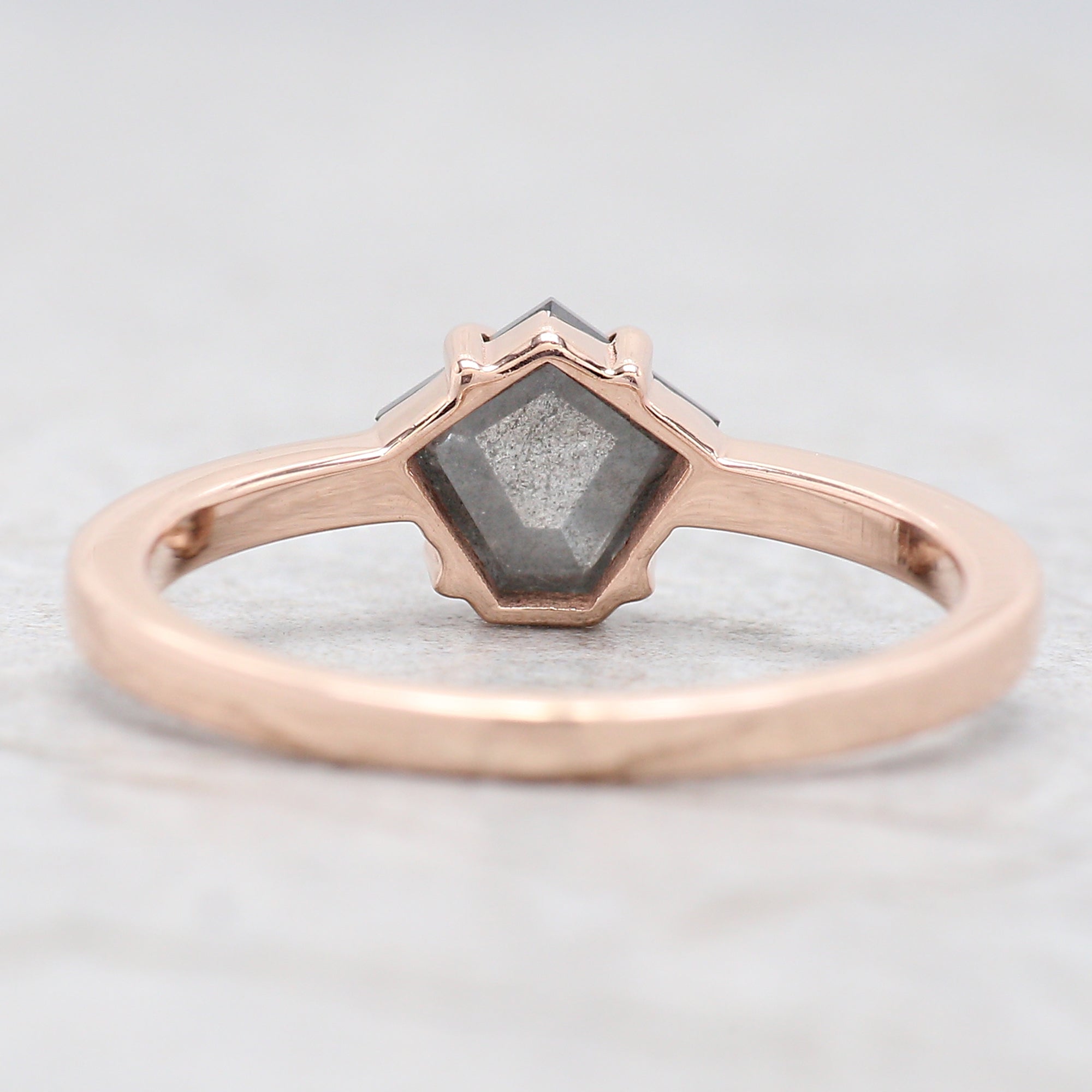 Pentagon Cut Salt And Pepper Diamond Ring 0.92 Ct 6.60 MM Pentagon Diamond Ring 14K Rose Gold Silver Engagement Ring Gift For Her QL438