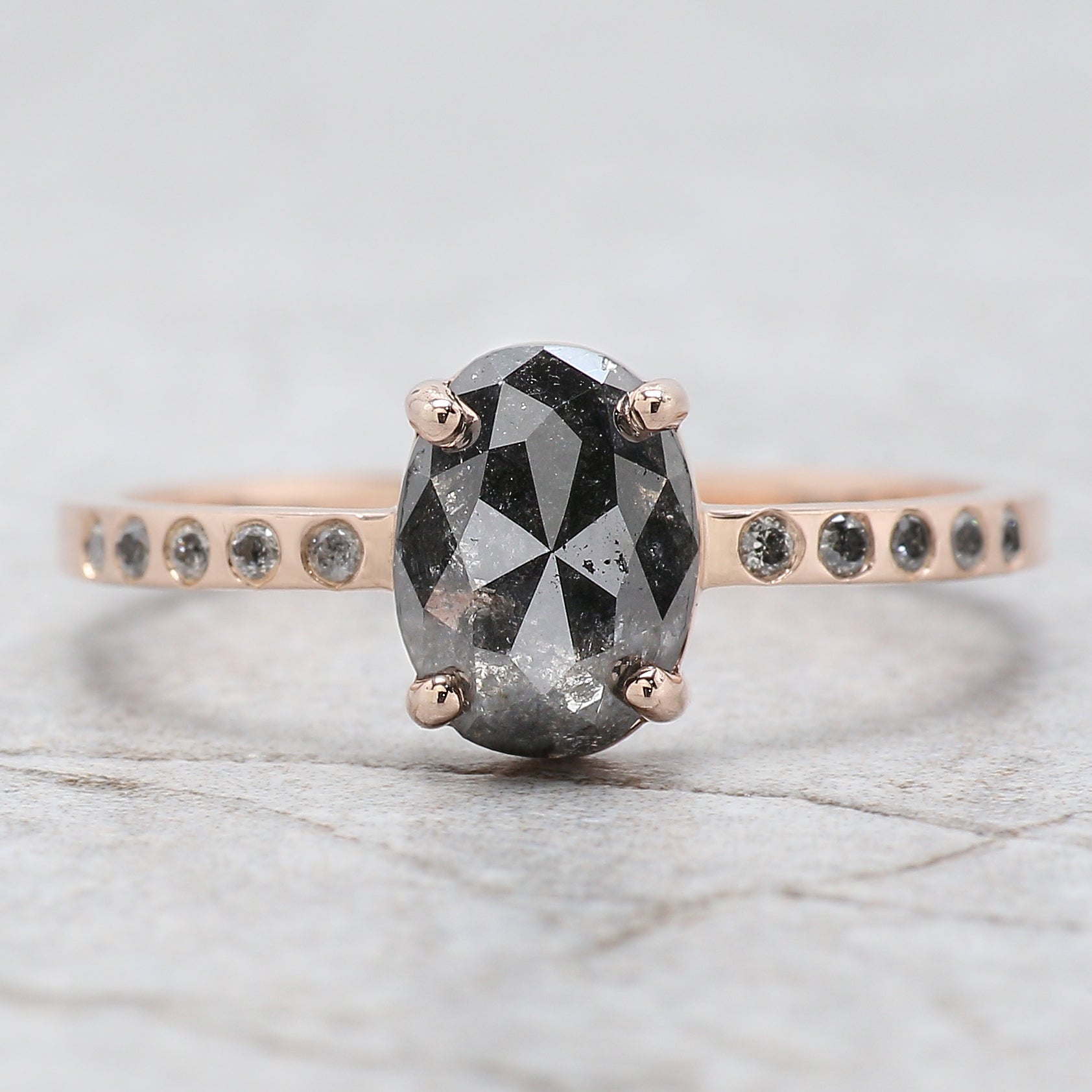 Oval Cut Salt And Pepper Diamond Ring 1.38 Ct 8.30 MM Oval Diamond Ring 14K Solid Rose Gold Silver Oval Engagement Ring Gift For Her QL3100