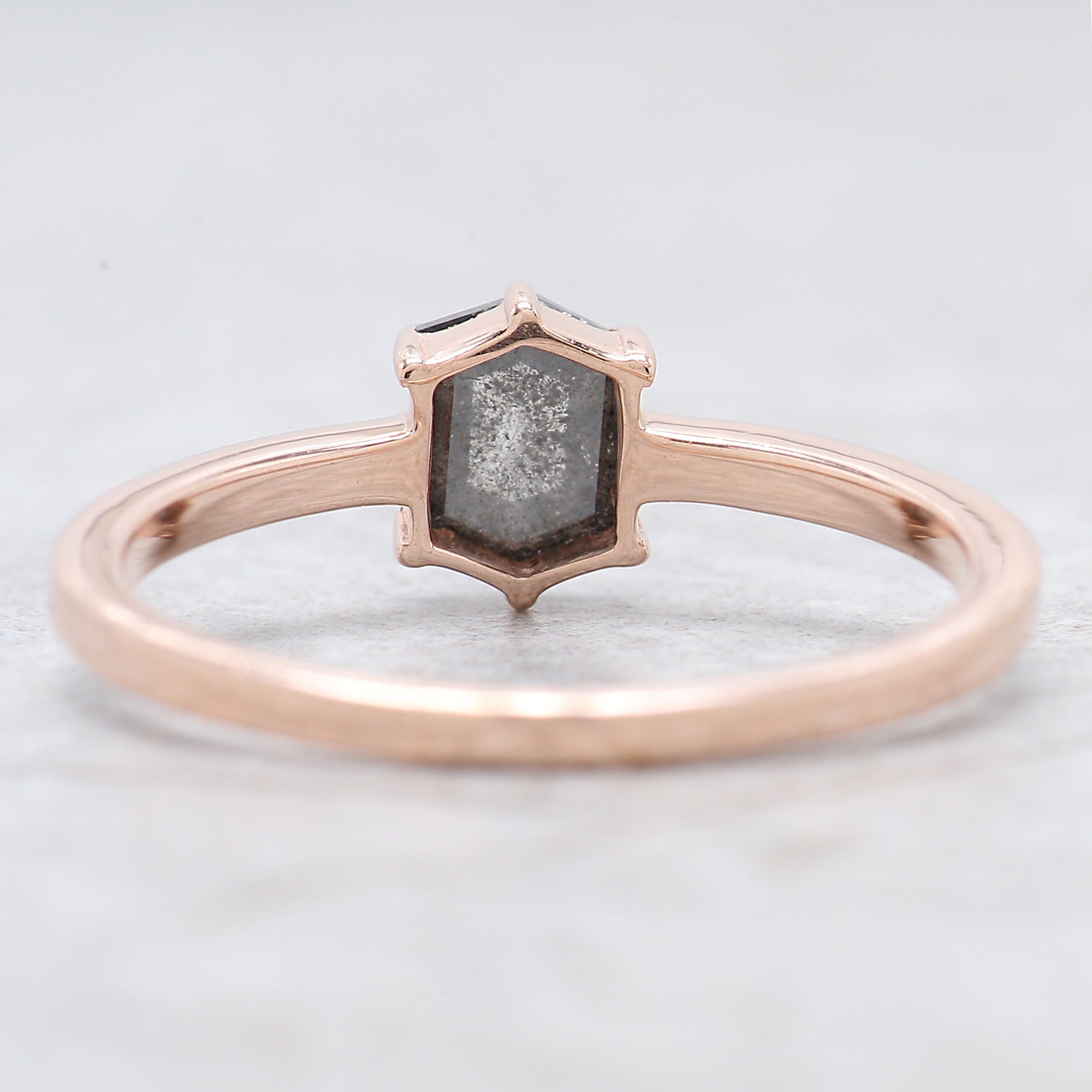 Hexagon Cut Salt And Pepper Diamond Ring 0.59 Ct 5.85 MM Hexagon Cut Diamond Ring 14K Rose Gold Silver Engagement Ring Gift For Her QL935