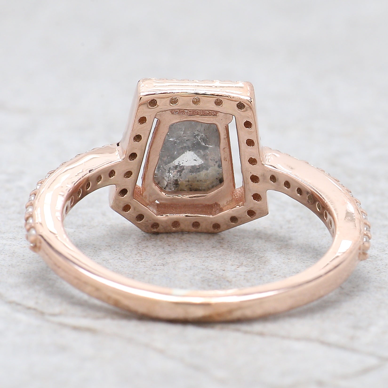 Coffin Cut Salt And Pepper Diamond Ring 1.03 Ct 6.30 MM Coffin Diamond Ring 14K Solid Rose Gold Silver Engagement Ring Gift For Her QL7466