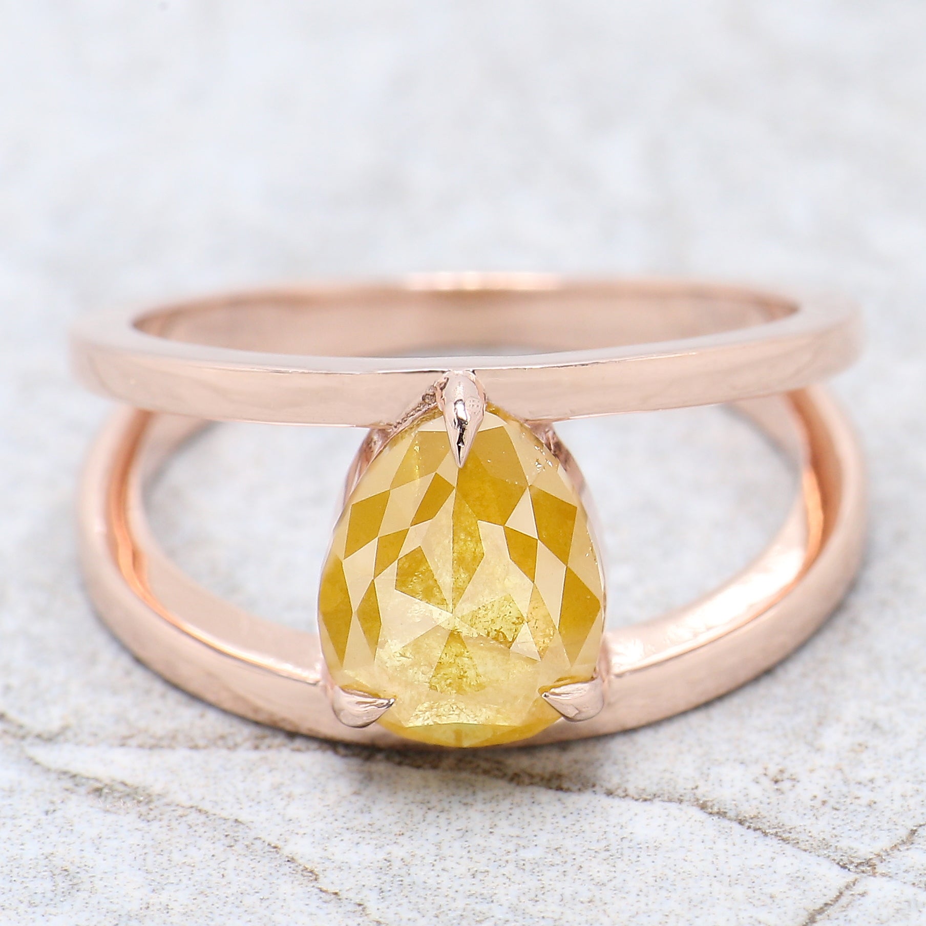 Pear Cut Yellow Color Diamond Ring 1.56 Ct 8.90 MM Pear Shape Diamond Ring 14K Solid Rose Gold Silver Engagement Ring Gift For Her QN323