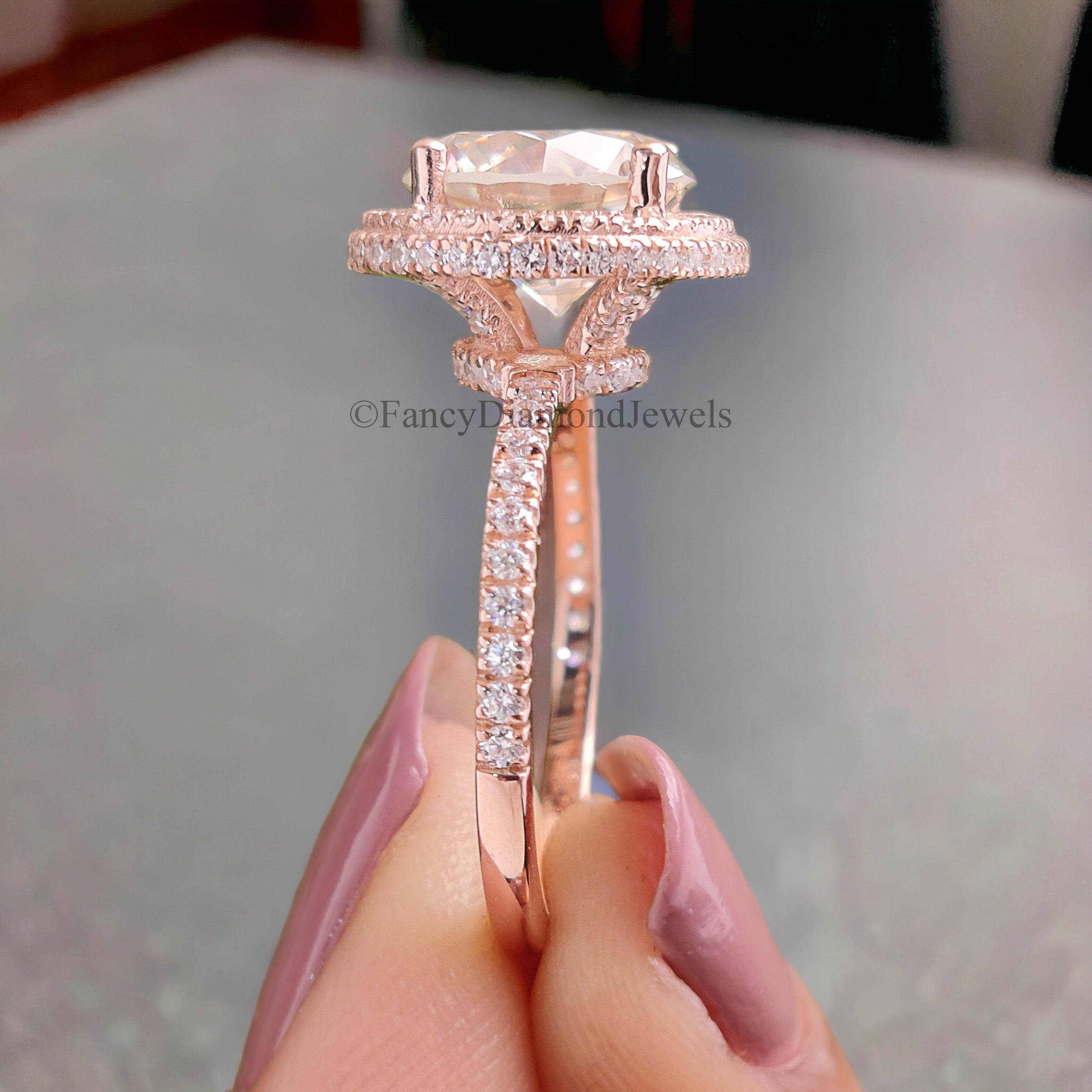 3.25 TW Round Brilliant Cut Colorless Moissanite Ring Halo Engagement Ring Wedding Ring Hidden Halo Ring Anniversary Gift Ring for Her FD219