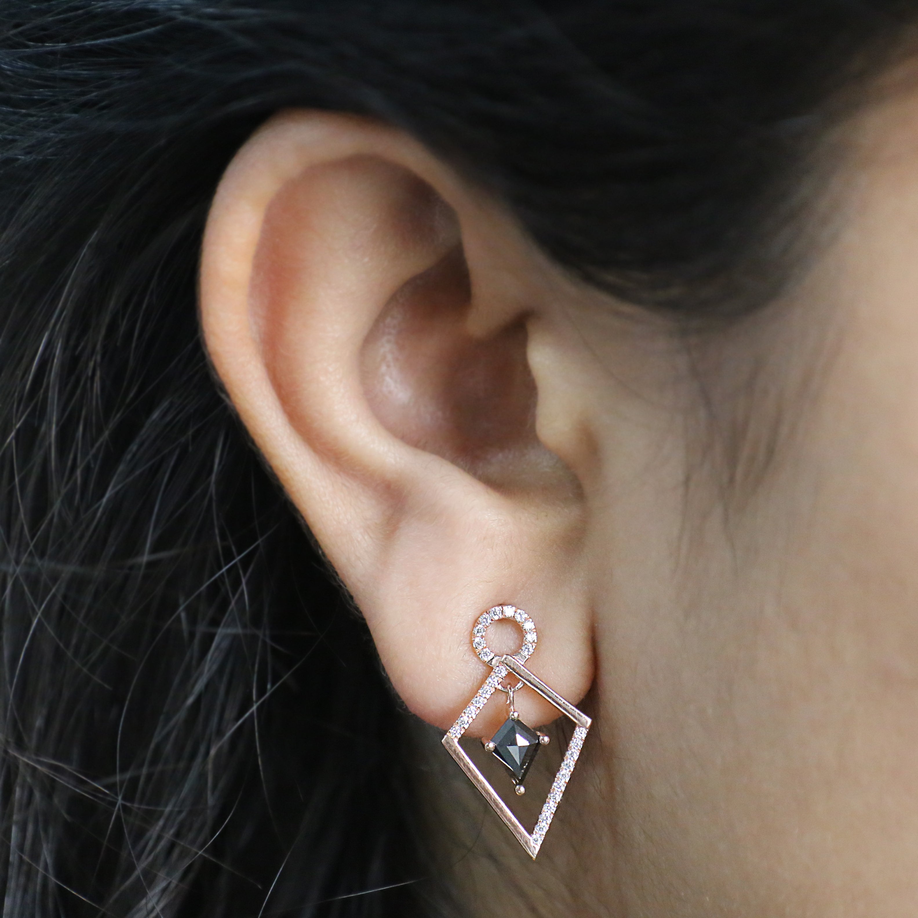 Kite Cut Black Color Diamond Earring 0.64 Ct 7.06 MM Kite Diamond Earring 14K Solid Rose Gold Silver Kite Shape Earring Gift For Her KDN2273