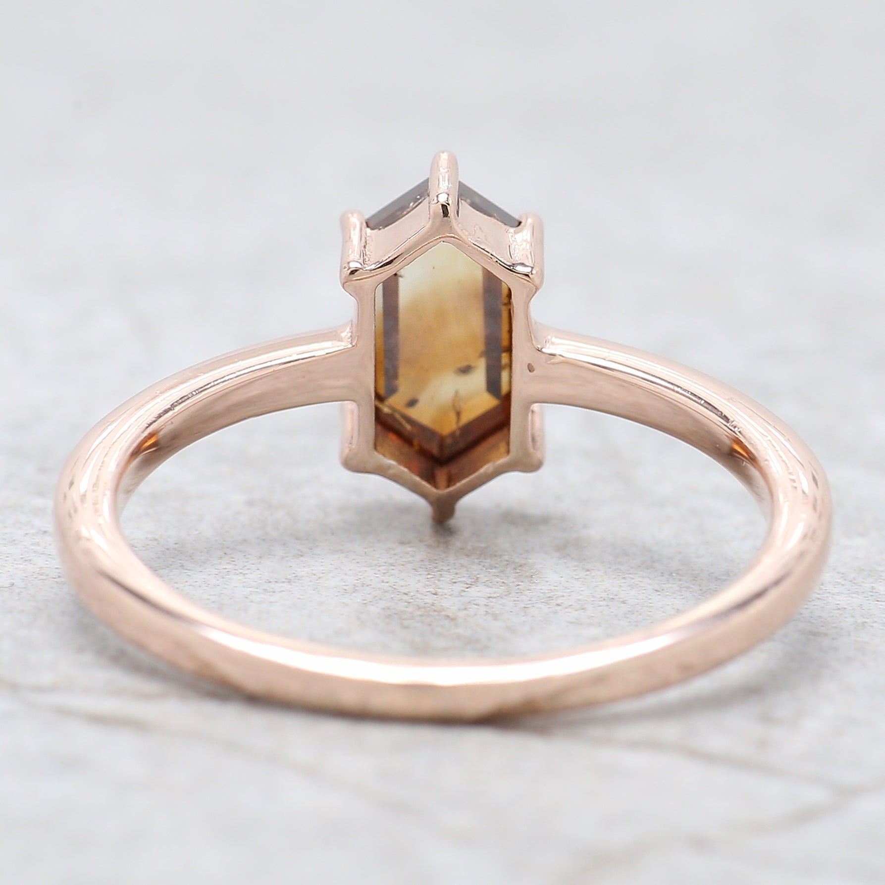 Hexagon Brown Color Diamond Ring 0.93 Ct 8.80 MM Hexagon Shape Diamond Ring 14K Solid Rose Gold Silver Engagement Ring Gift For Her QL1657